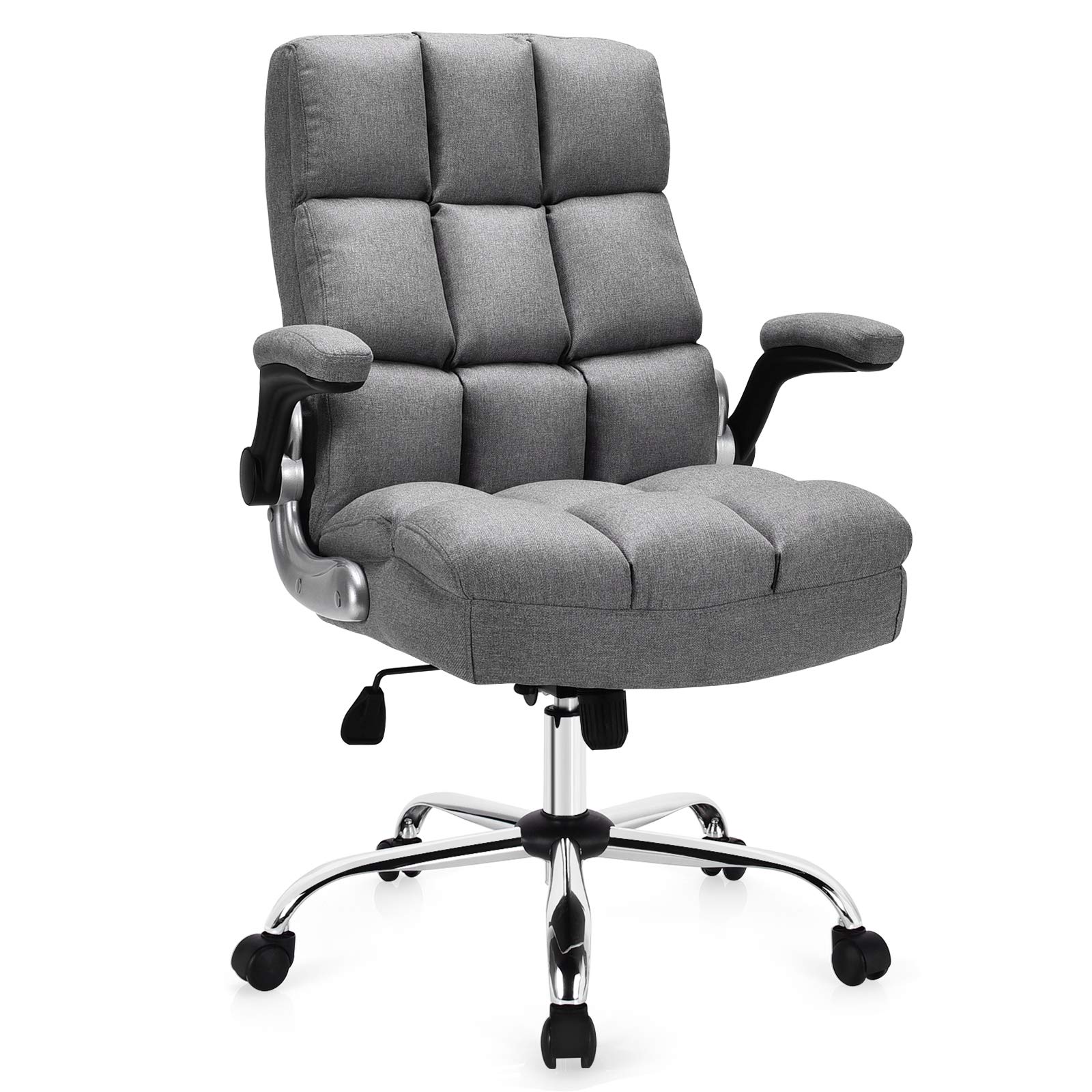 Premium Ergonomic Office Chair for Big & Tall - High Back Executive Desk Chair with Flip-Up Arms, 400 LBS Weight Capacity - Comfortable Upholstered Home Office Chair in Grey (Perfect for Long Work Hours & Gaming Sessions)