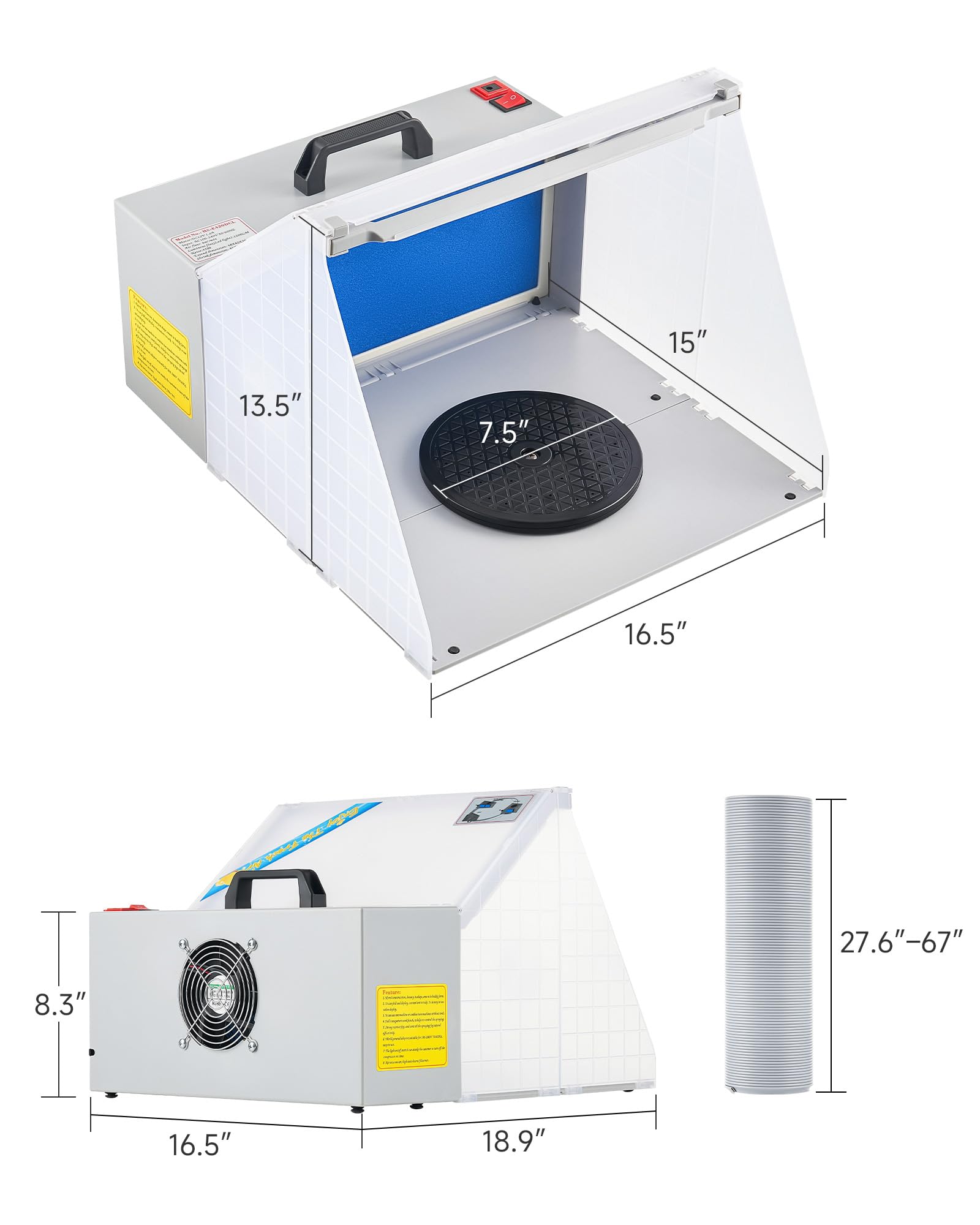 CO-Z Portable Airbrush Spray Booth with Exhaust Fan - Hobby Painting Station with 3 LED Lights, Turntable & Extension Hose - Perfect for Model Cars, Crafts & DIY Art Projects
