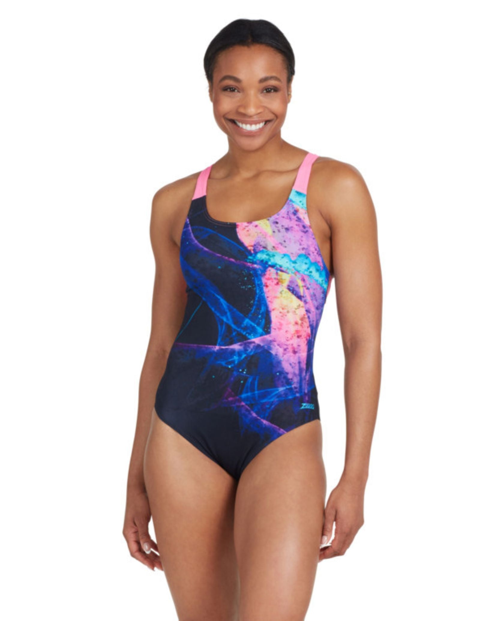 Acid Wave Speedback Swimsuit - Black & Pink High-Performance Swimwear for Women | Perfect for Beach, Pool & Water Sports