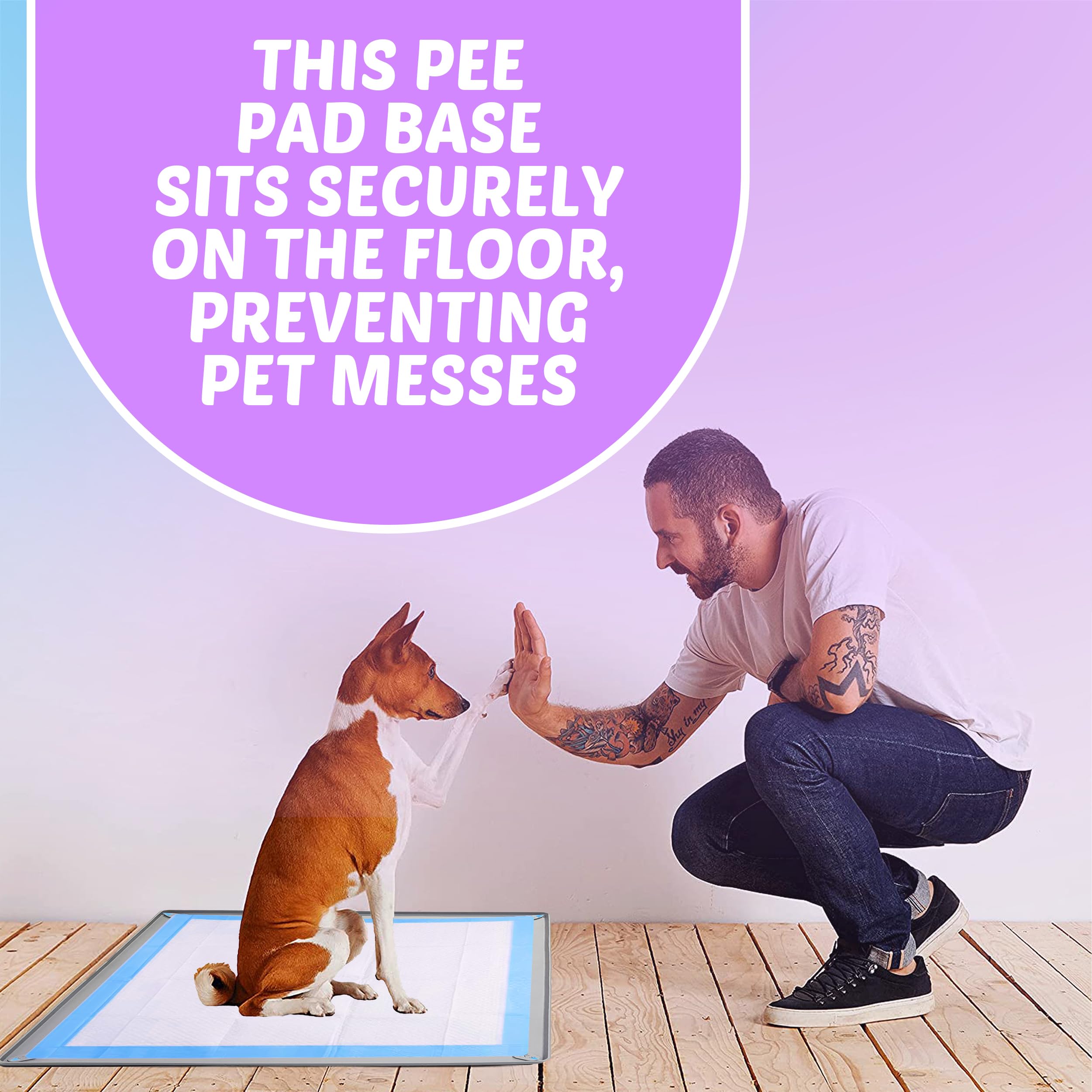 Skywin 28x34 Inch Pee Pad Holder Tray for Dogs - No Spill Puppy Pad Holder, Easy to Clean & Store, Silicone Training Pad Tray (Light Grey) - Perfect for Puppy Training, Housebreaking & Indoor Pet Use