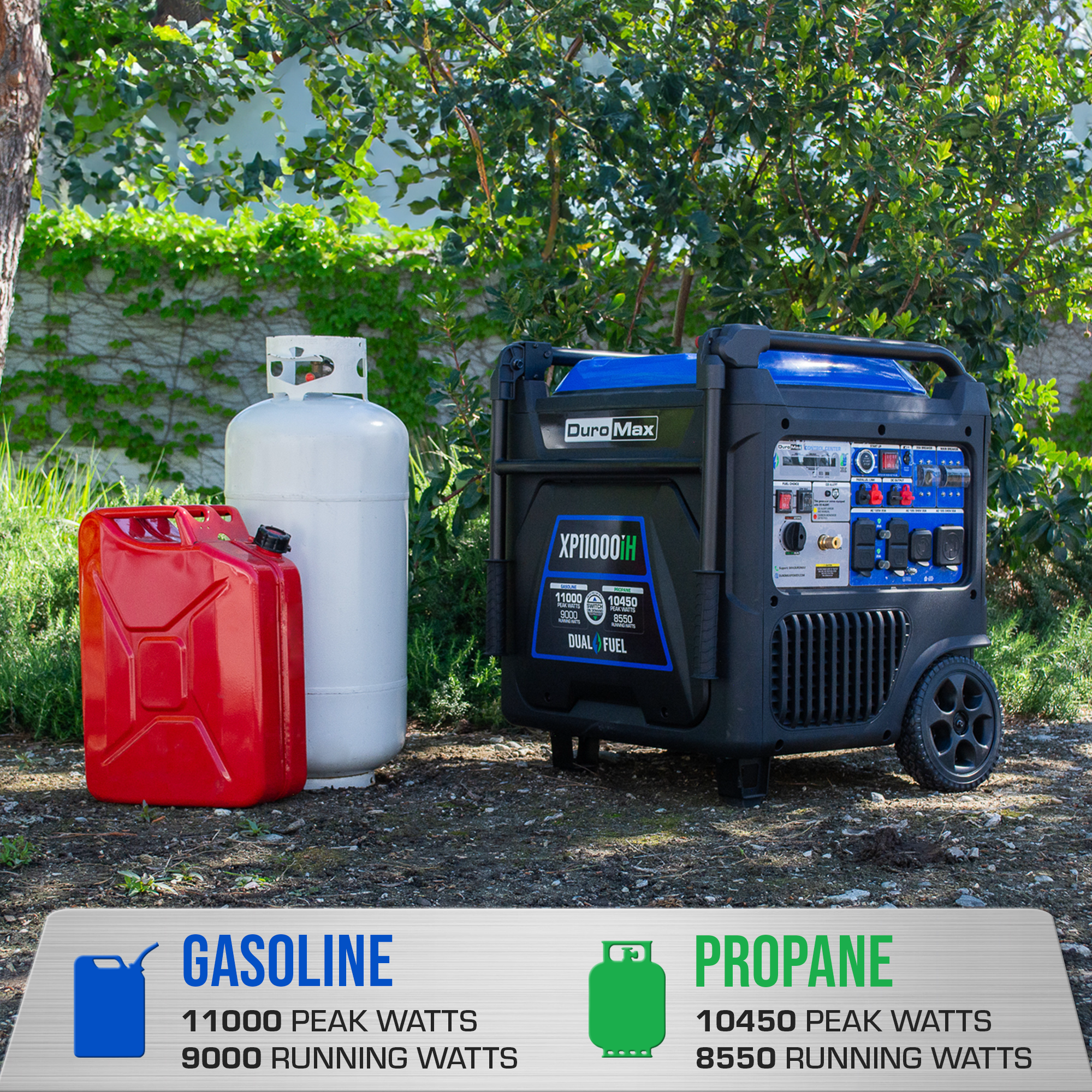 11,000W Dual Fuel Portable Inverter Generator with CO Detection - Perfect for Camping, RV Trips & Emergency Power Backup