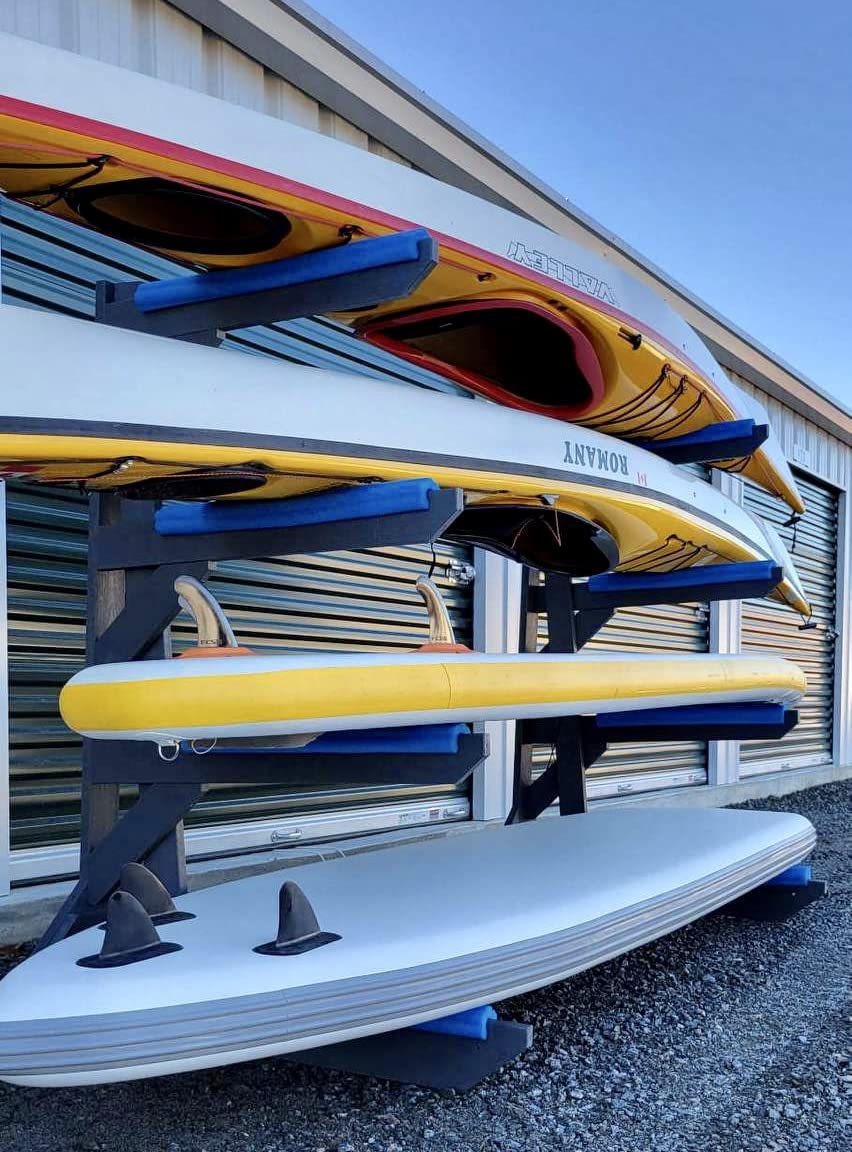 **Freestanding Poly Kayak Storage Rack - Heavy Duty Canoe & SUP Stand for Garage, Outdoor, or Shed - Perfect for Kayak, Paddle Board, and Canoe Organization**