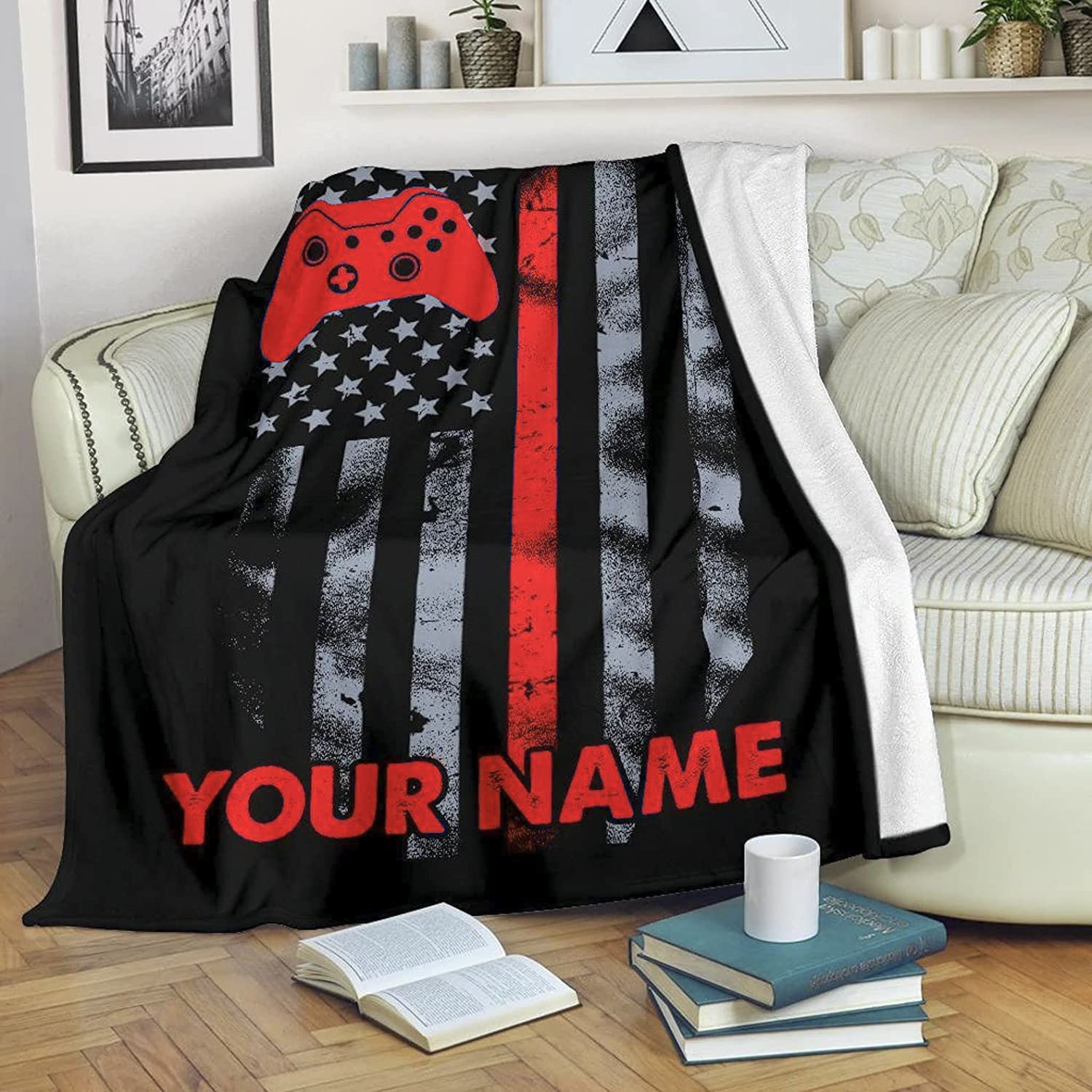 Personalized Gaming Blanket for Boys & Gamers - Soft Fleece Sherpa Throw Blanket with Video Game Designs | Perfect for Gaming Rooms, Bedrooms, Couches & Gifts