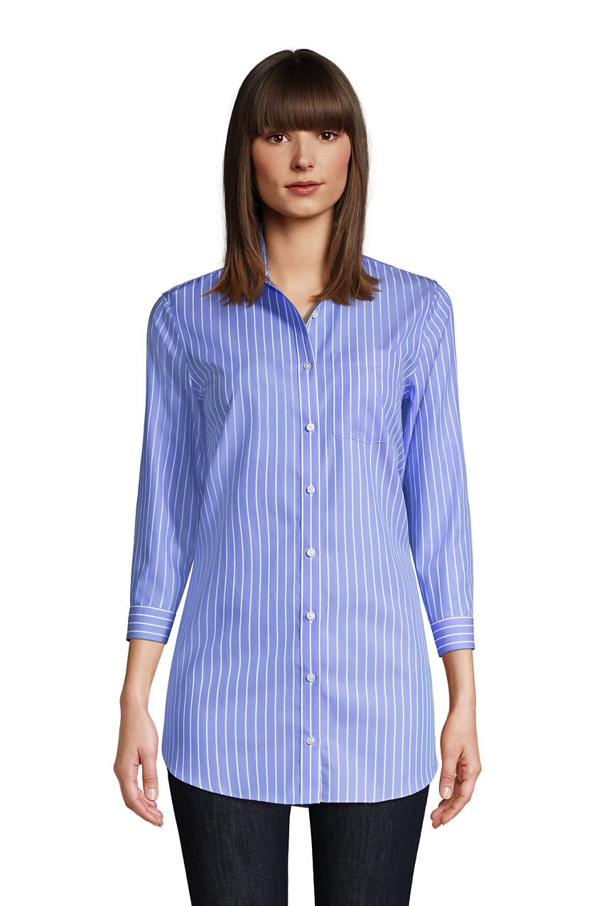 Lands' End Women's No Iron 3/4 Sleeve Tunic Top - Wrinkle-Free Casual Shirt for Work & Travel