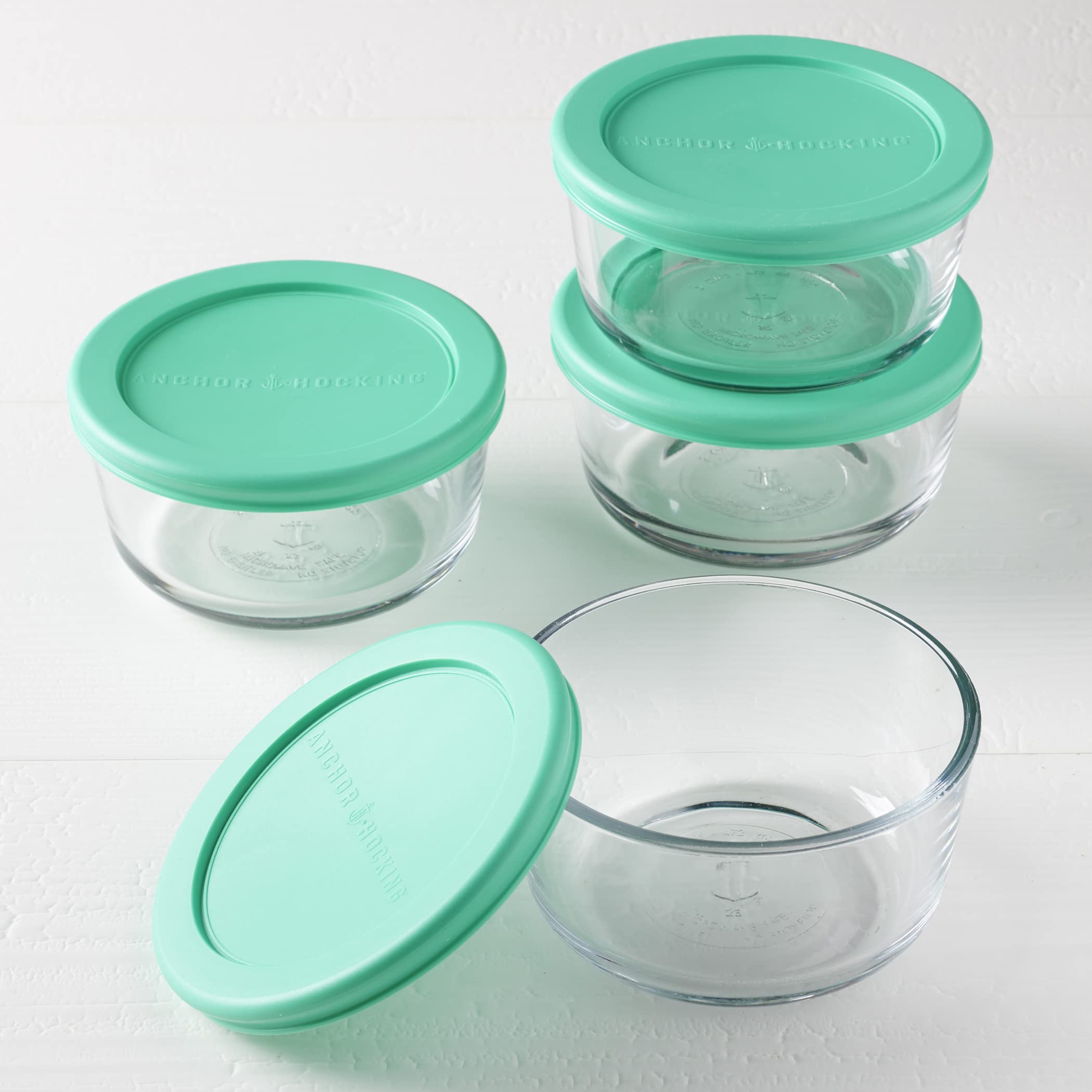 Anchor Hocking 2 Cup Glass Food Storage Containers with Airtight Lids - Set of 4 BPA-Free Kitchen Organizers for Meal Prep, Leftovers & Pantry Storage | Perfect for Refrigerator, Freezer & Microwave Safe Use
