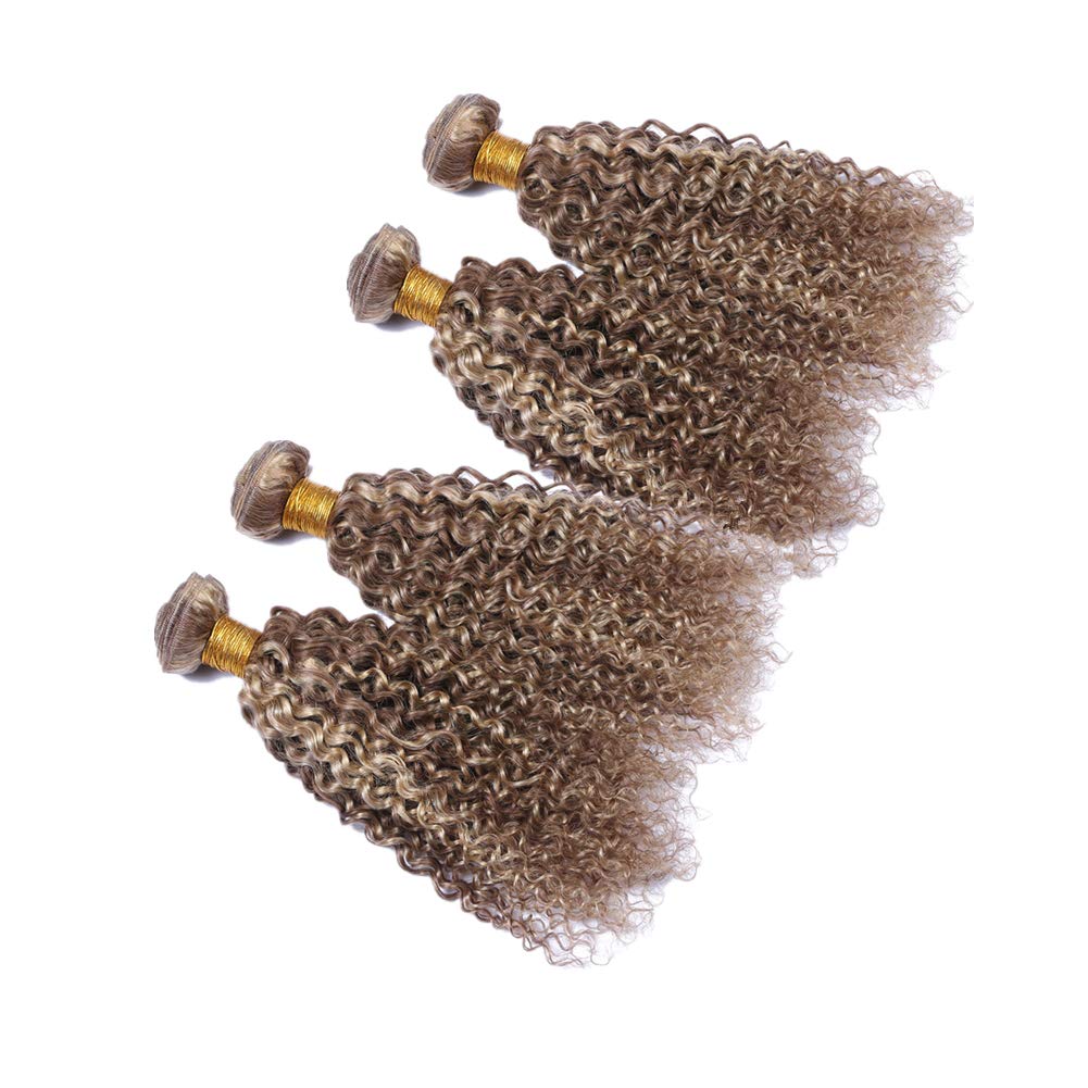Light Brown to Blonde Ombre 8/613 Kinky Curly Peruvian Human Hair Extensions - 400g Mixed Length (18 20 22 24 inch) for Stunning Beach Waves & Everyday Glam