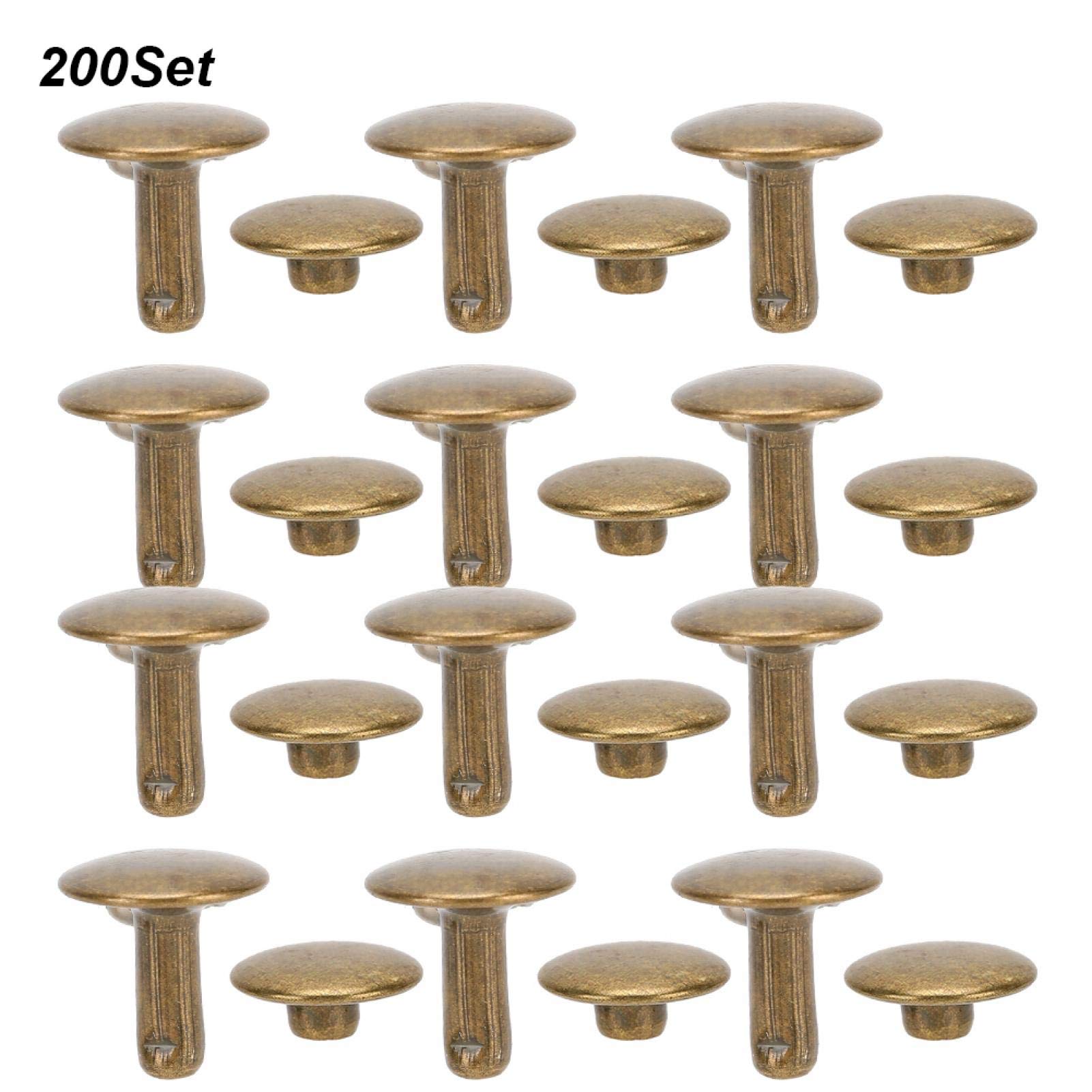 200 Sets 10x10mm Round Stud Rivets for Leather Craft - Double Cap Iron Rivets for Pet Collars, Belts, Bags & DIY Leather Projects (Bronze) - Perfect for Leatherworking, Costume Design & Home Decor