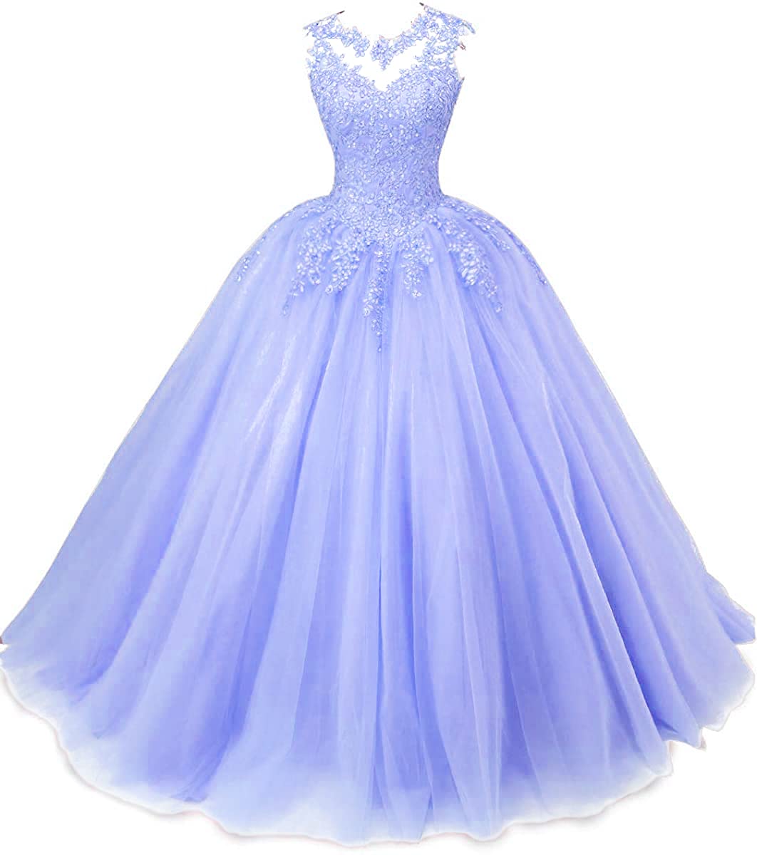 Elegant Women's Scoop Neck Beaded Lace Quinceañera Dress for Sweet 16 | Applique Prom Ball Gown for Quinceañera, Debutante, Formal Events & Special Occasions