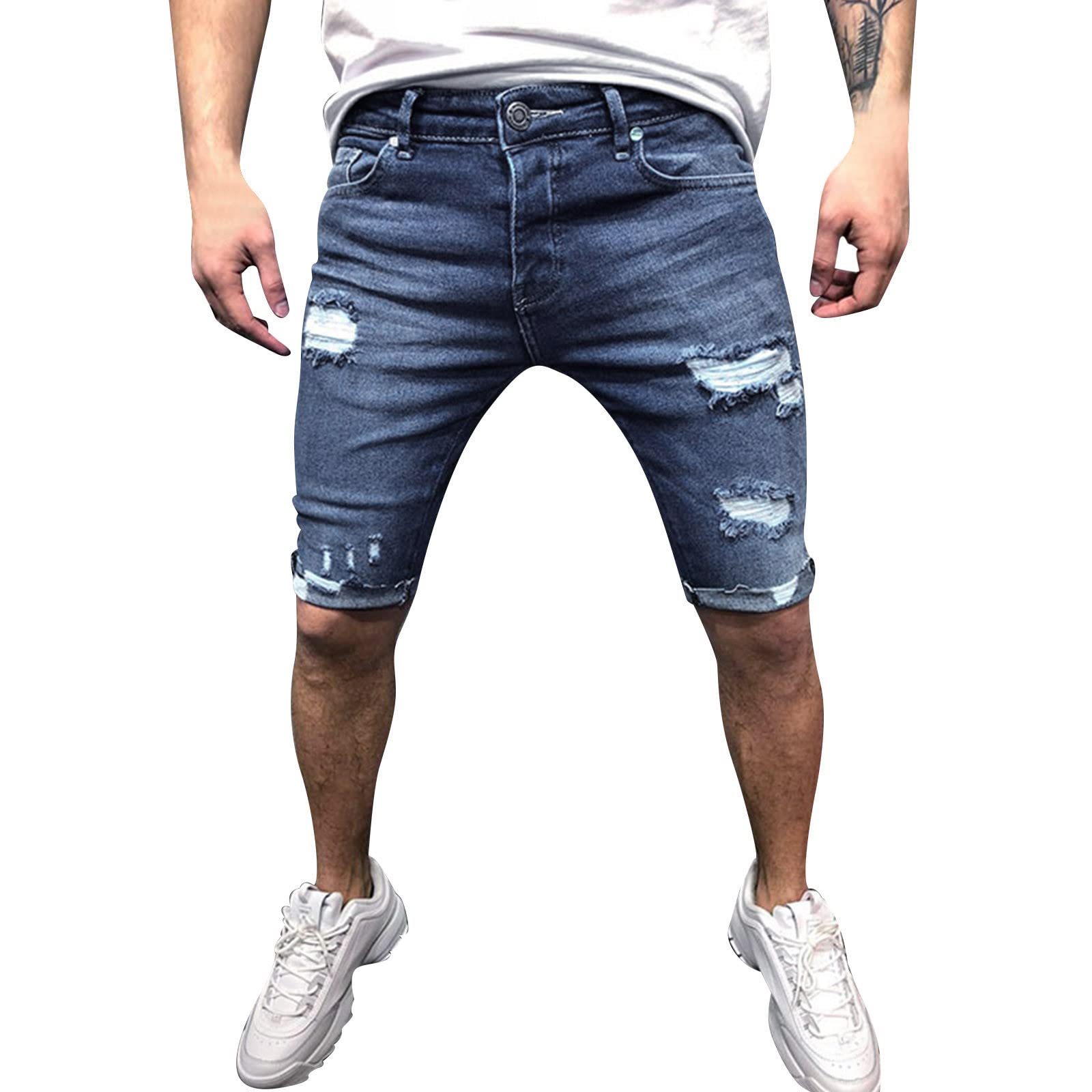 Men's Casual Denim Shorts with Belt Loops & Drawstring - Straight Fit Stretch Jeans for Summer | Perfect for Outdoor Activities, Travel & Streetwear Fashion