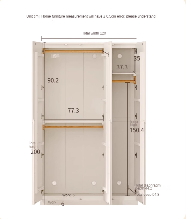 Modern Nordic Style Solid Wood Wardrobe - Beech & Rubber Wood, Cream Finish - Perfect for Bedroom, Living Room, and Office Storage