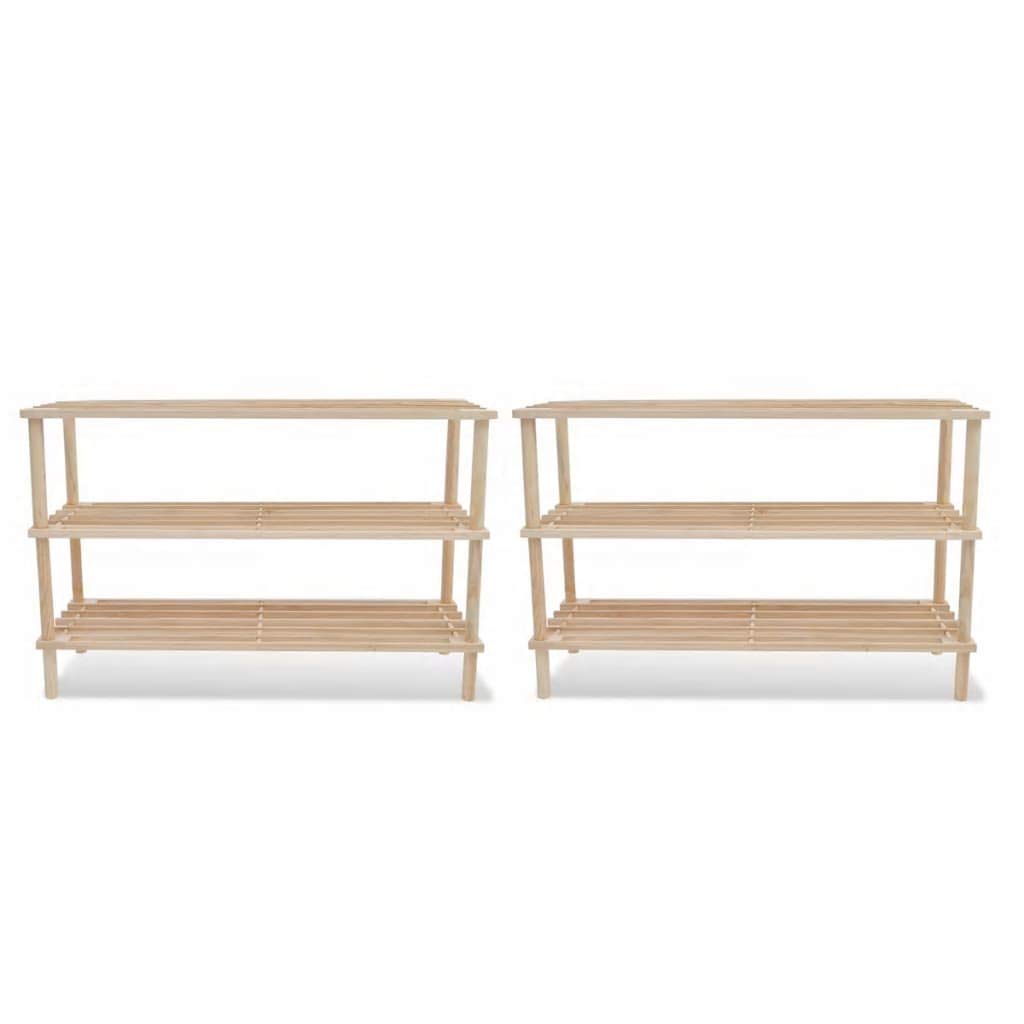 2-Pack Stackable 3-Tier Solid Fir Wood Shoe Rack Organizer - 29.1
