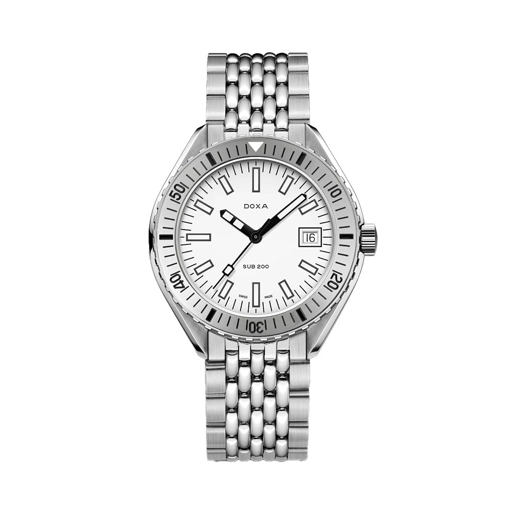 SUB 200 Whitepearl 42mm White Dial Stainless Steel Bracelet Watch - Perfect for Diving, Swimming & Everyday Wear