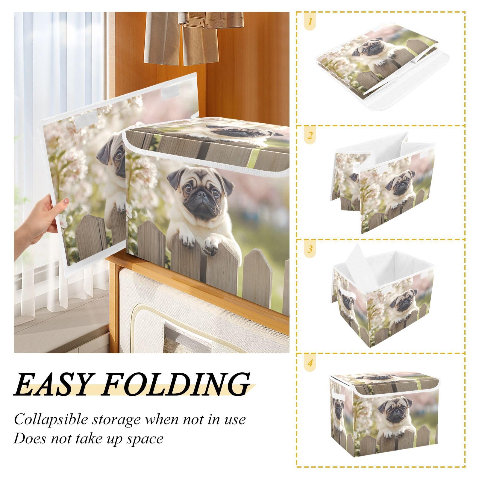 Collapsible Fabric Storage Bins with Lids & Handles - 16.5×12.6×11.8 Inch Foldable Storage Cubes for Dog Supplies, Flowers, Toys & Home Organization - Perfect for Bedroom, Closet & Office Storage Solutions