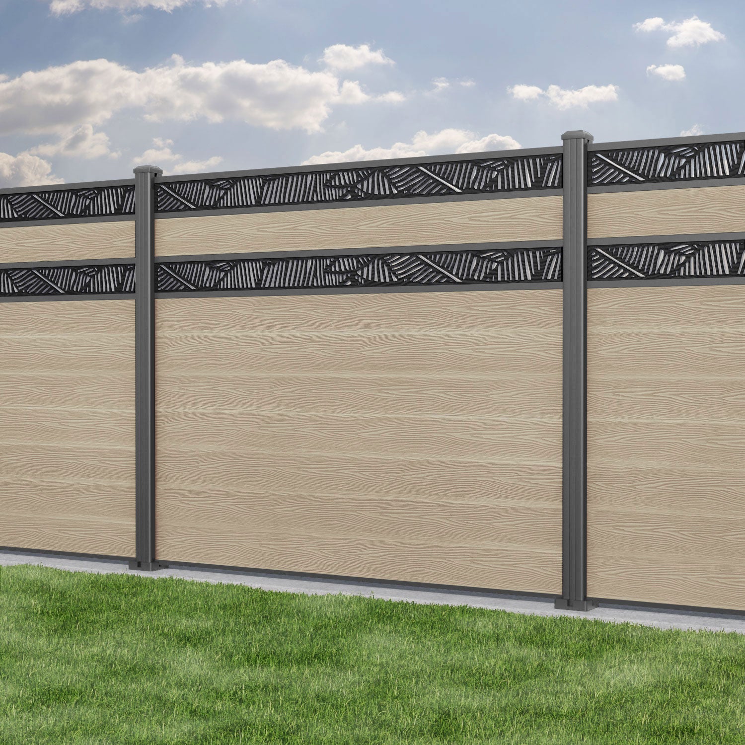 Classic Feather Split Screen Fence Panel - Light Oak Wood Privacy Screen with Aluminum Posts for Garden, Patio, and Backyard Decoration