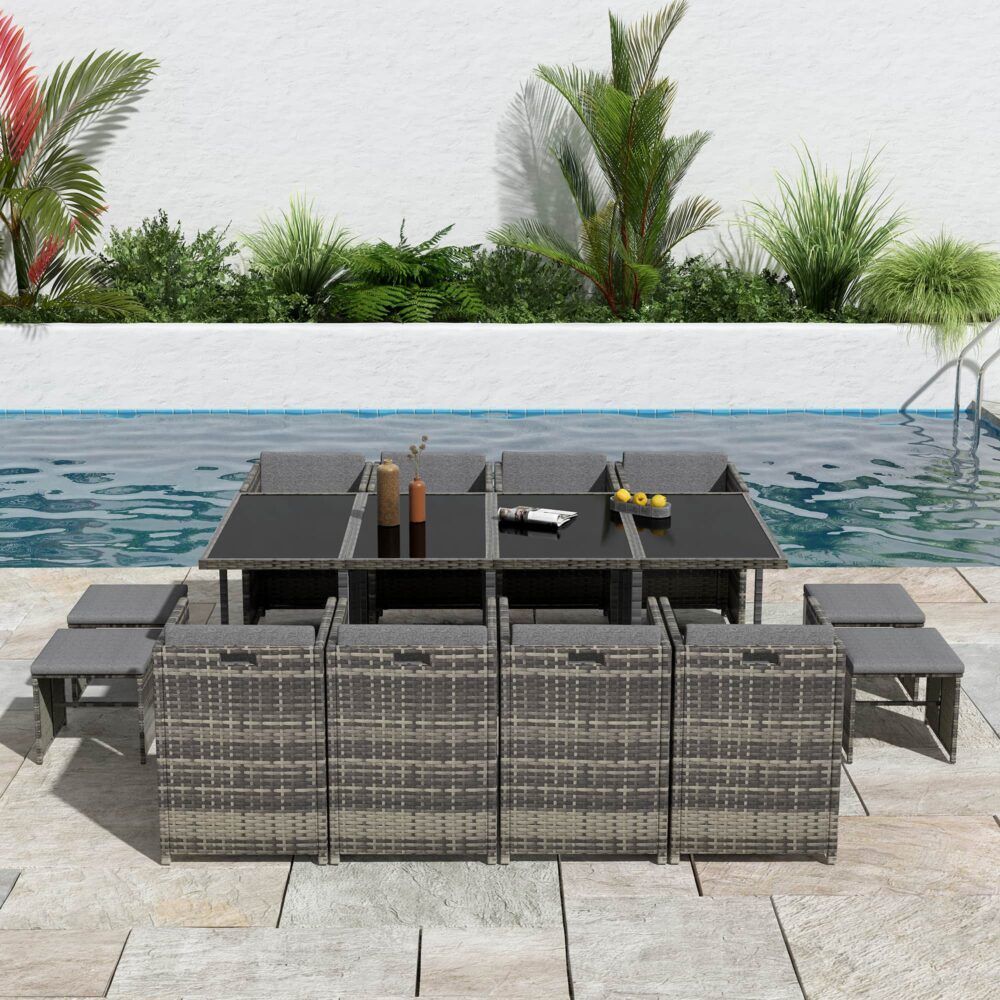 Bali 13-Piece Outdoor Dining Set in Gray - Perfect for Patio, Garden, and Backyard Entertaining