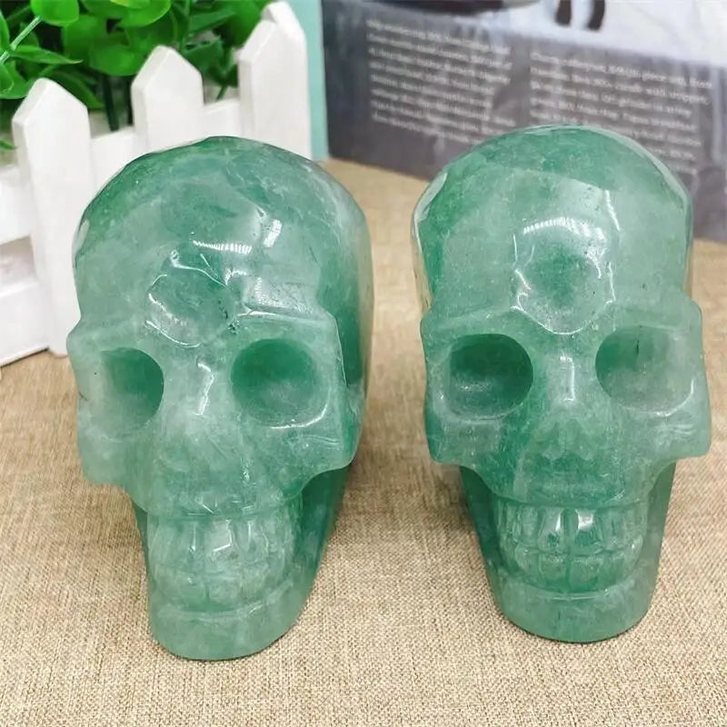 Natural Green Strawberry Quartz Skull Carving Statue - Realistic Feng Shui Healing Crystal, Unique Art Collectible & Spiritual Gift (1PC) - Perfect for Meditation, Home Decor & Energy Healing