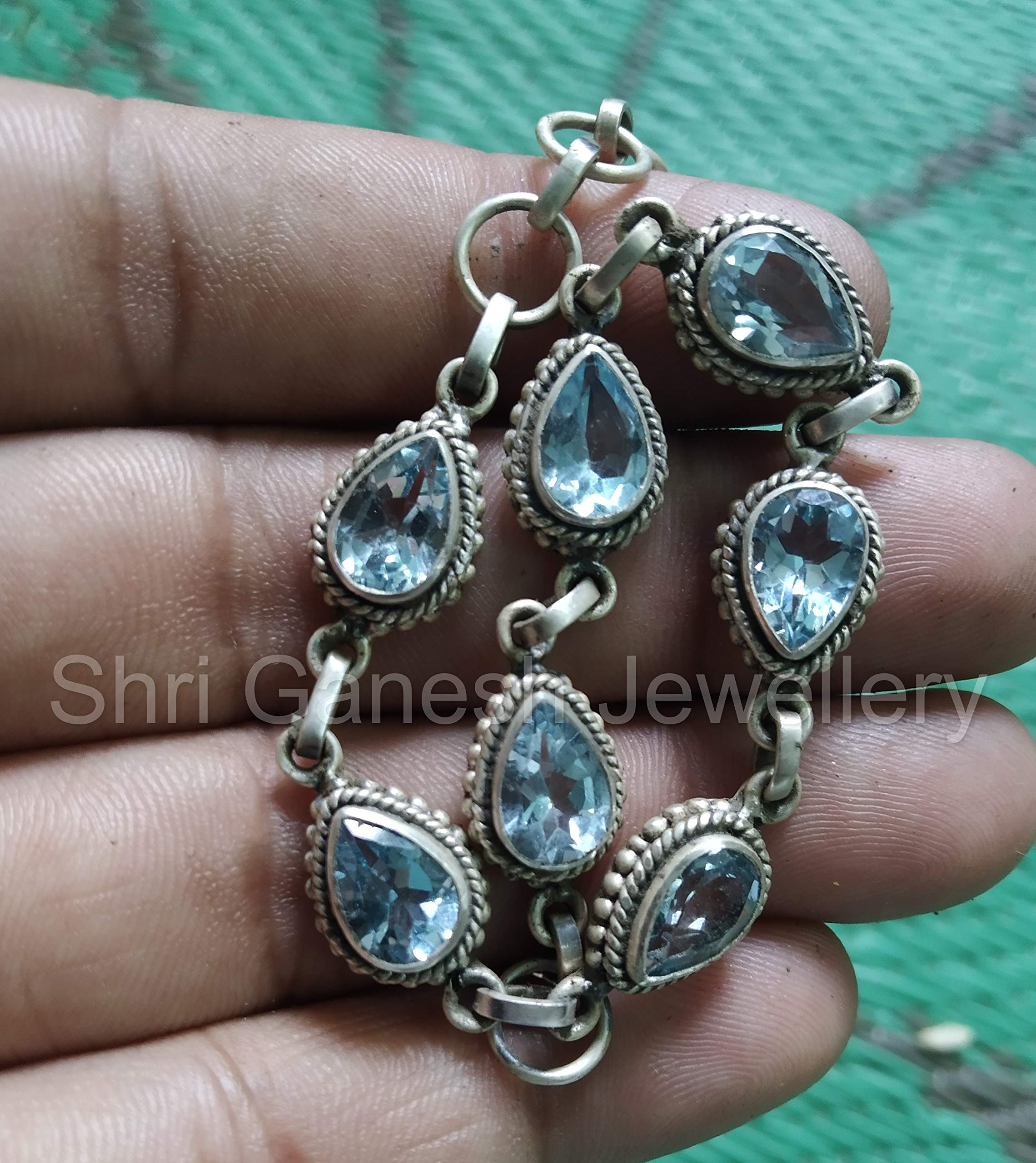 Blue Topaz Healing Stone Bracelet for Women - Sterling Silver Gemstone Jewelry with Vintage Filigree Design - Perfect for Boho Fashion, Spiritual Healing & Everyday Wear
