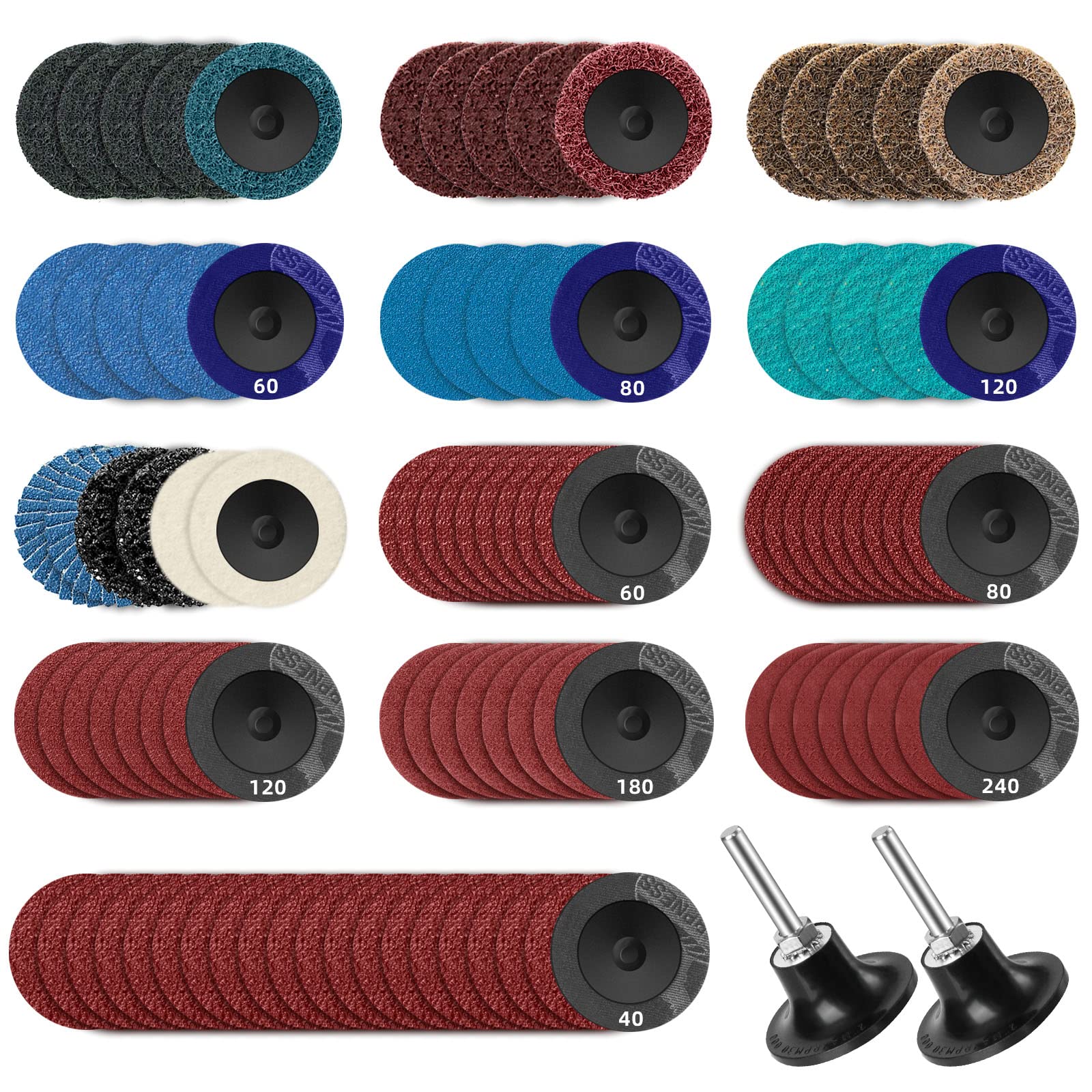 108Pcs 2 Inch Sanding Discs Set with 1/4 Inch Quick Change Holder - 60/80/120 Grit Abrasive Discs for Die Grinder, Metal Wood Surface Prep, Rust & Paint Removal, Polishing & Finishing - Perfect for DIY Projects, Automotive Repair & Woodworking