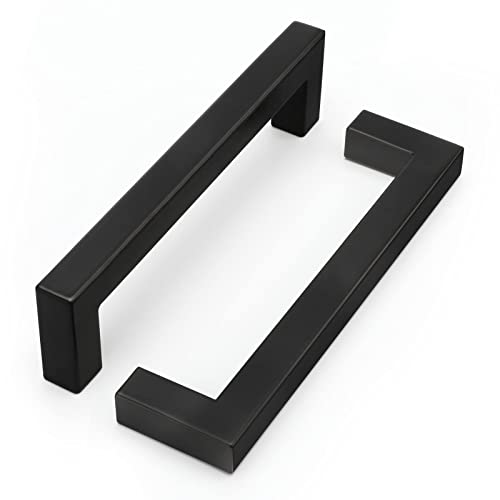 Black Square Bar Cabinet Pulls 5 Pack - Stainless Steel Drawer Handles for Modern Kitchen & Dresser (128mm Hole Center)
