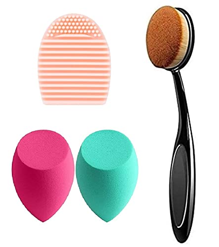Sloane 4-Piece Makeup Brush Set - Multipurpose Blender & Egg Brush Scrubber for Foundation, Concealer, Powder | Professional Cosmetic Tools for Flawless Makeup Application | Perfect for Daily Use, Travel & Makeup Artists