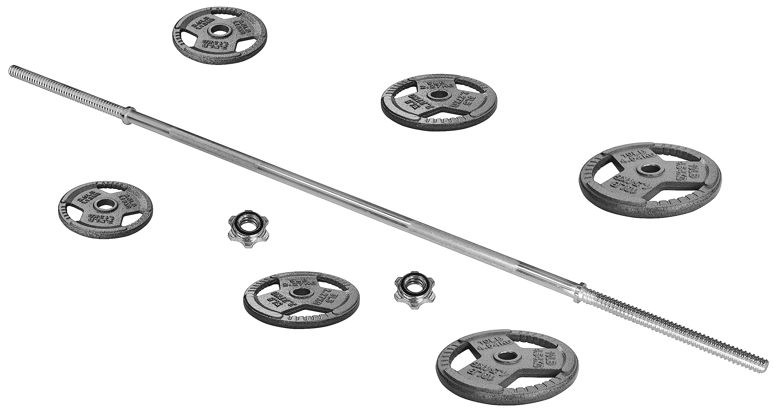 Cast Iron Standard Weight Plates Set - 45 lbs (35 lbs Plates + 10 lbs Barbell) with 5FT Standard Barbell & Star Locks - Strength Training & Home Gym Equipment for Weightlifting, CrossFit & Fitness Workouts