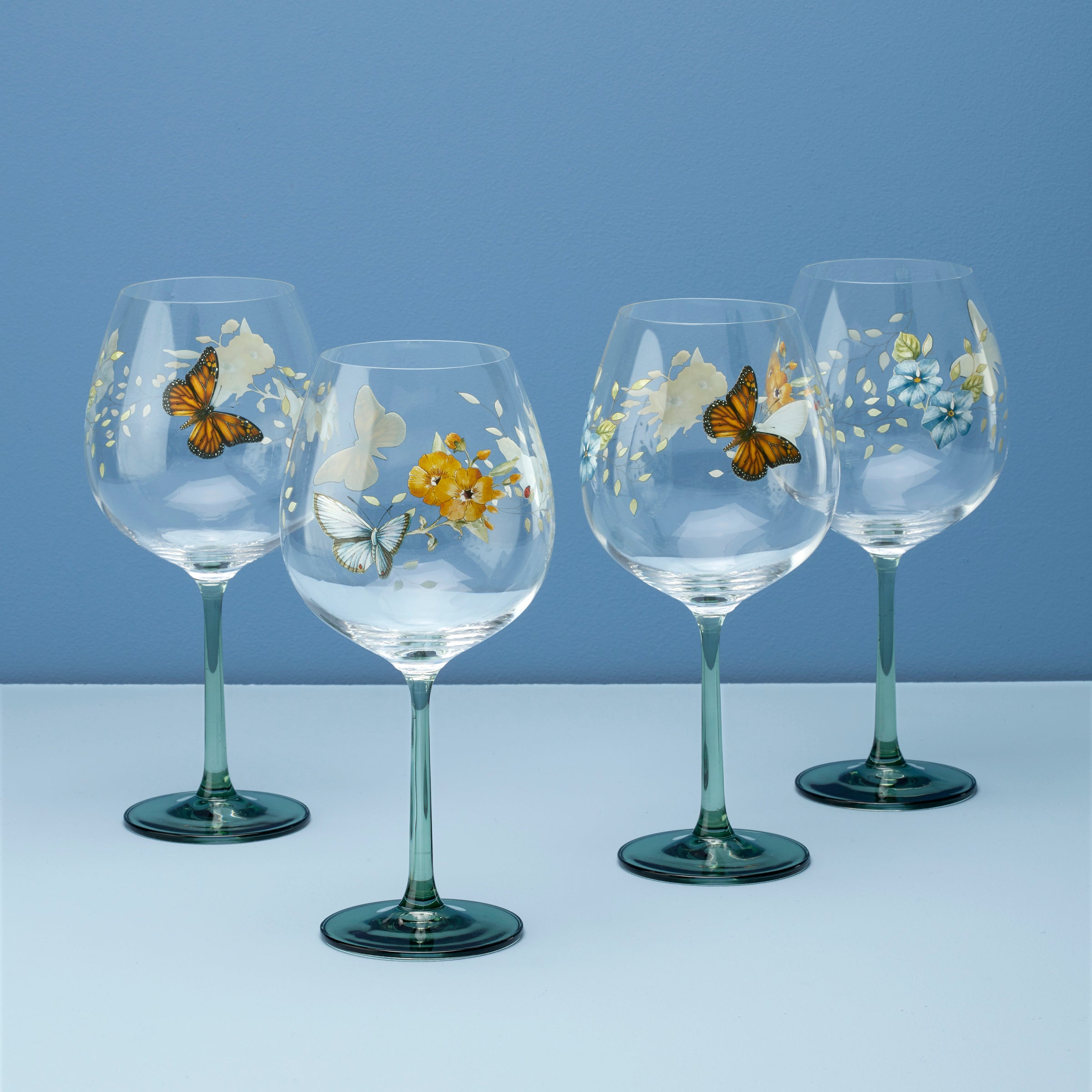 Butterfly Meadow Balloon Wine Glasses Set of 4 - Elegant Stemware for Wedding, Bridal Shower & Party Decor - Perfect for Celebrations & Home Entertaining