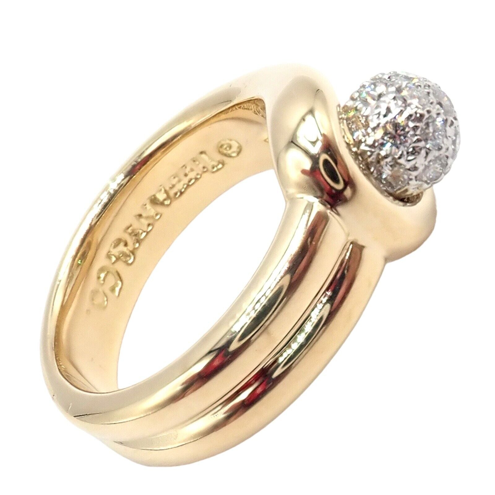 Authentic Tiffany & Co 18k Yellow Gold & Platinum Diamond Ball Ring Size 4.25 - Elegant Jewelry for Weddings, Anniversaries & Special Occasions