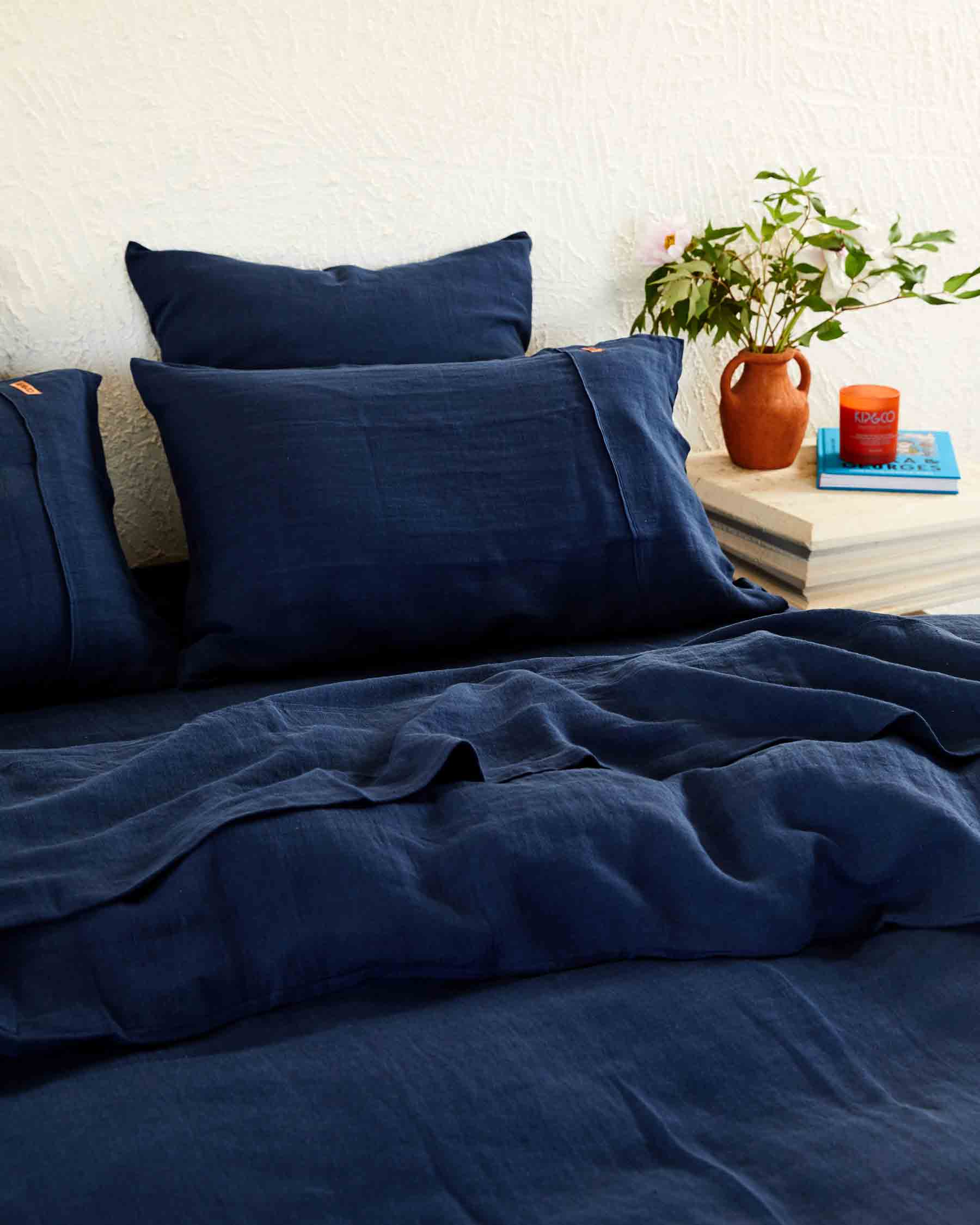 Premium Indigo Linen Pillowcases Set of 2 - 100% Natural Soft Breathable Bedding - Perfect for Home, Hotel & Spa Use