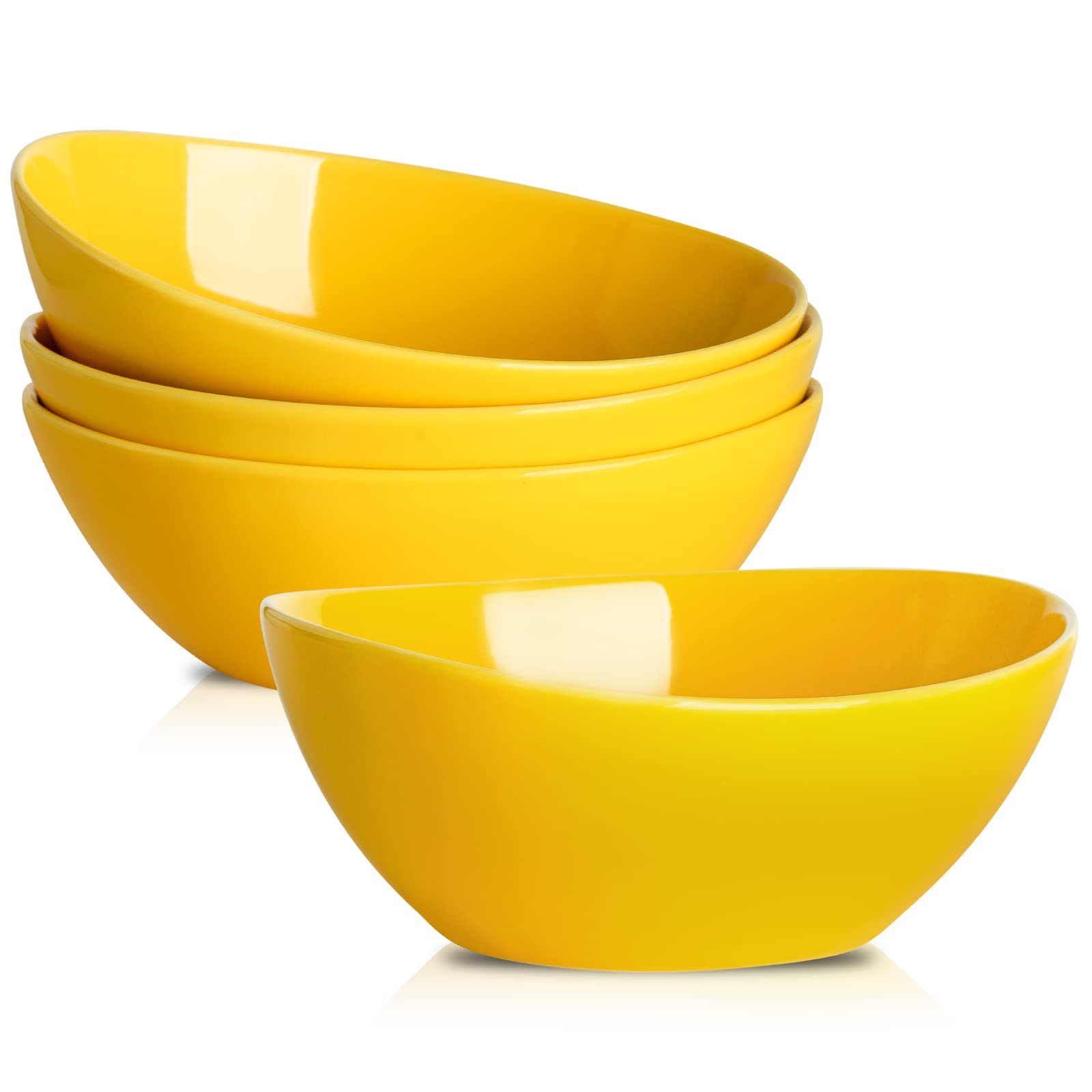 Hasense 42oz Ceramic Serving Bowls Set of 4 - Large Oval Pasta & Salad Mixing Bowls for Soup, Popcorn, Side Dishes - Durable Entertaining Dishes for Parties, Family Dinners & Kitchen Use (Yellow)