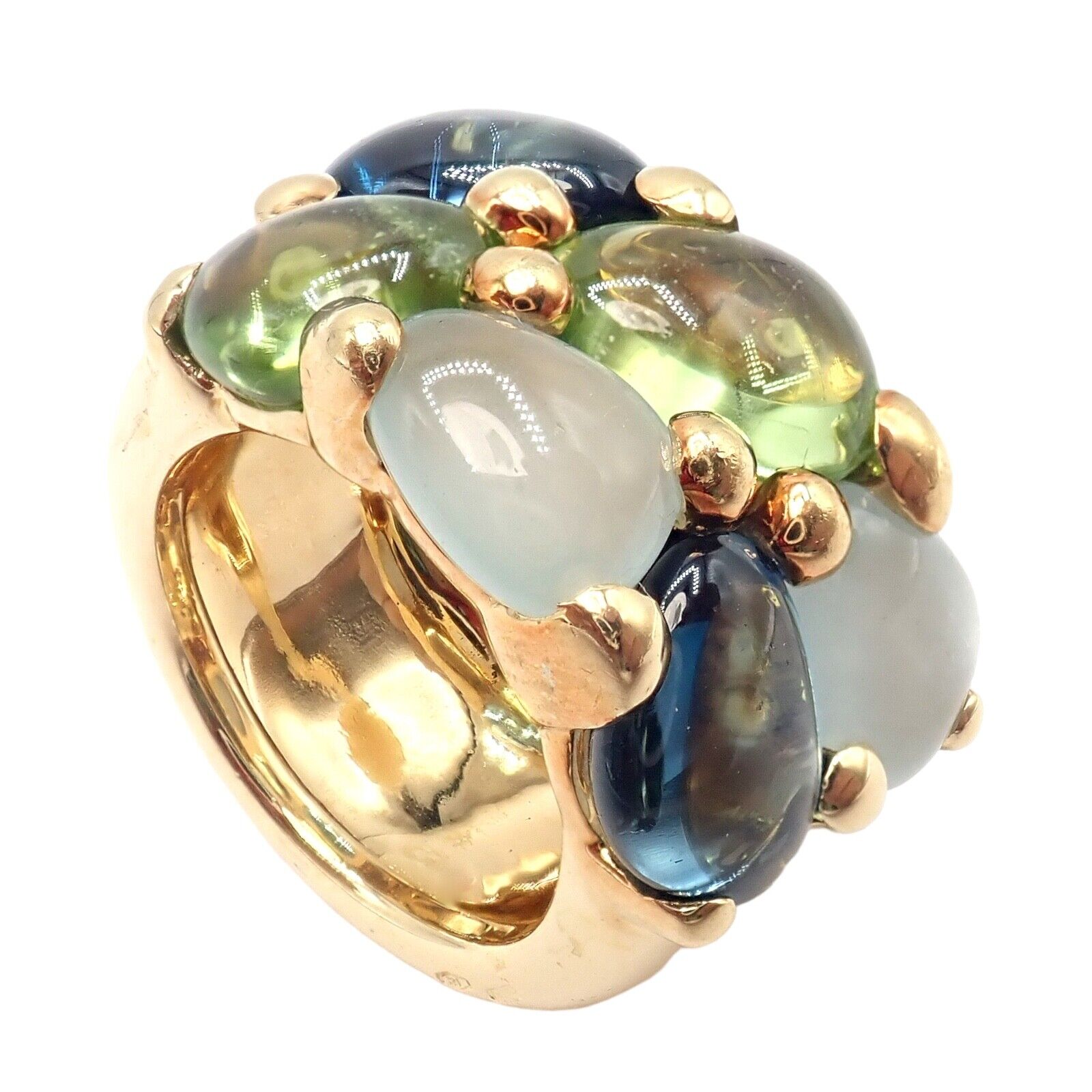 Authentic Pomellato 18K Yellow Gold Sassi Large Peridot Topaz Aqua Ring Size 6 - Elegant Jewelry for Weddings, Parties & Special Occasions