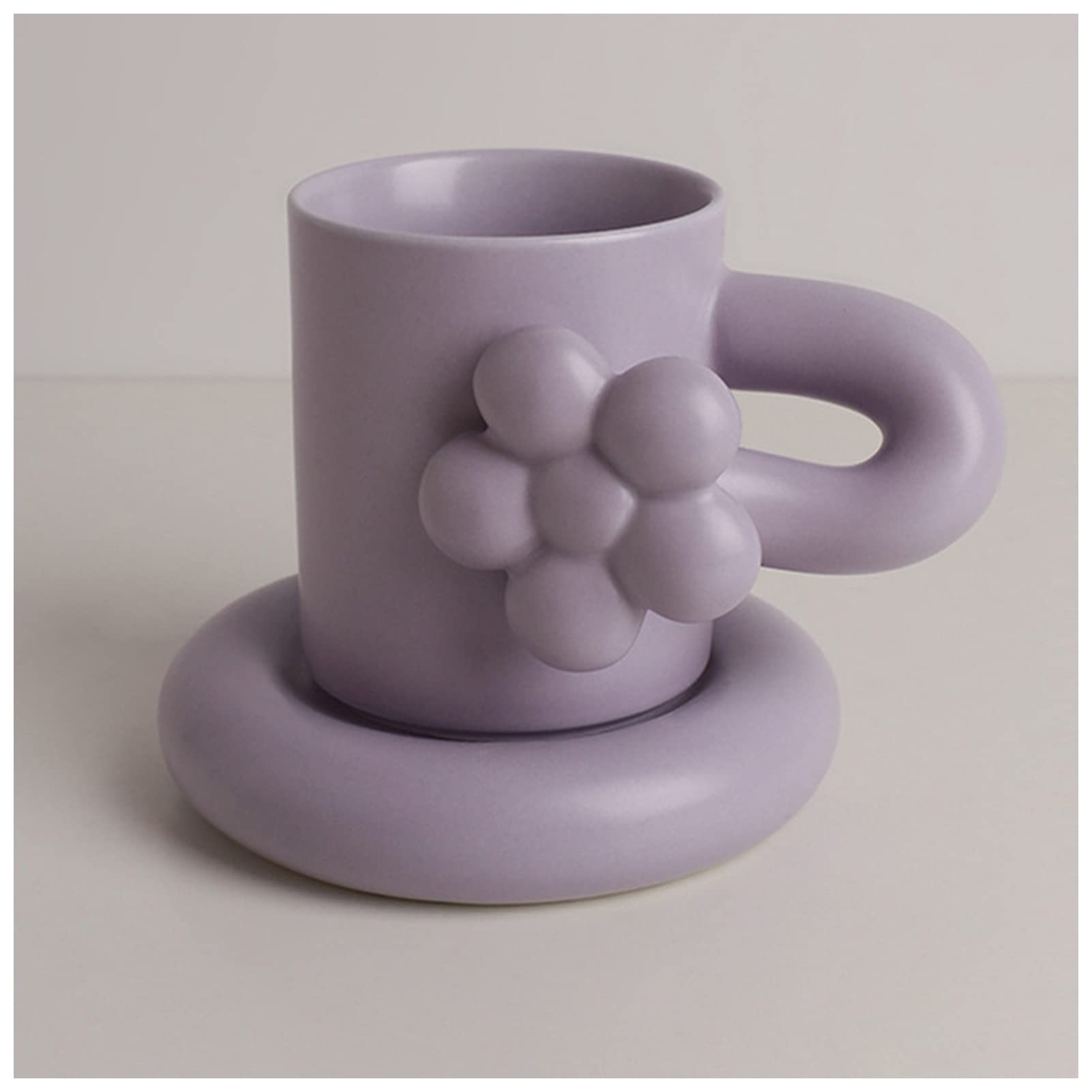 Nordic Style 12 oz (325ml) Handmade Spin Ball Handle Coffee Mug with Plate - Purple, Lids Included | Creative Tea Cup for Home Decor, Personalized Gift for Her | Perfect for Coffee, Tea, Hot Chocolate & Office Use