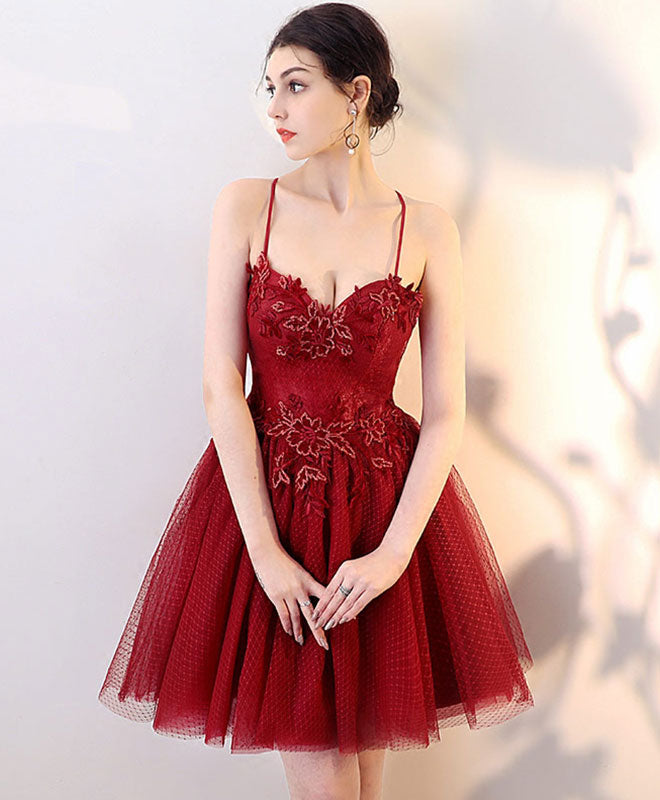Elegant Burgundy Lace Tulle Short Prom Dress for Homecoming, Sweet 16, Quinceañera & Formal Events - Plus Size & Petite Options Available