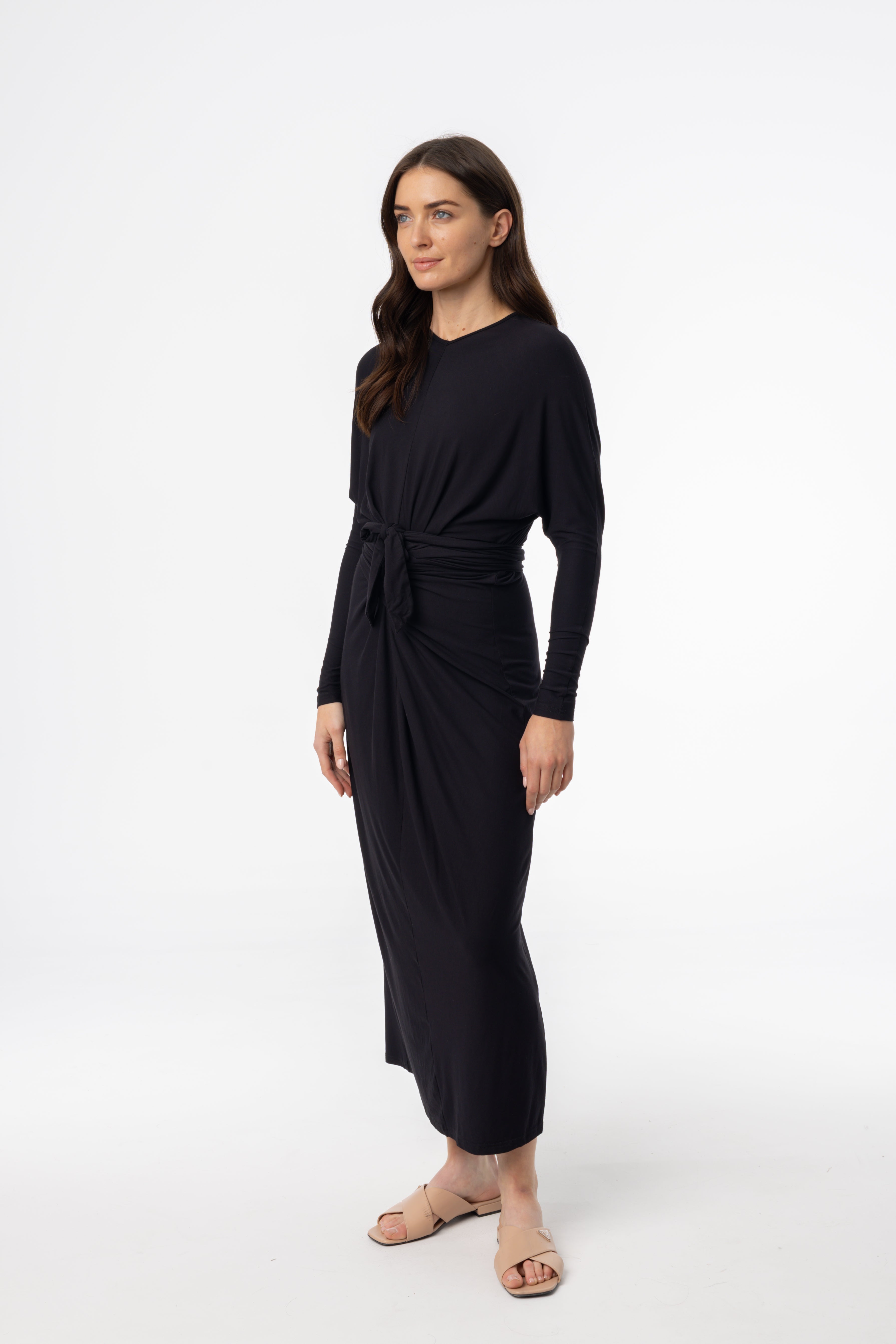 Elegant Black Tie Wrap Maxi Dress for Women - Formal Evening Gown for Weddings, Galas & Special Occasions