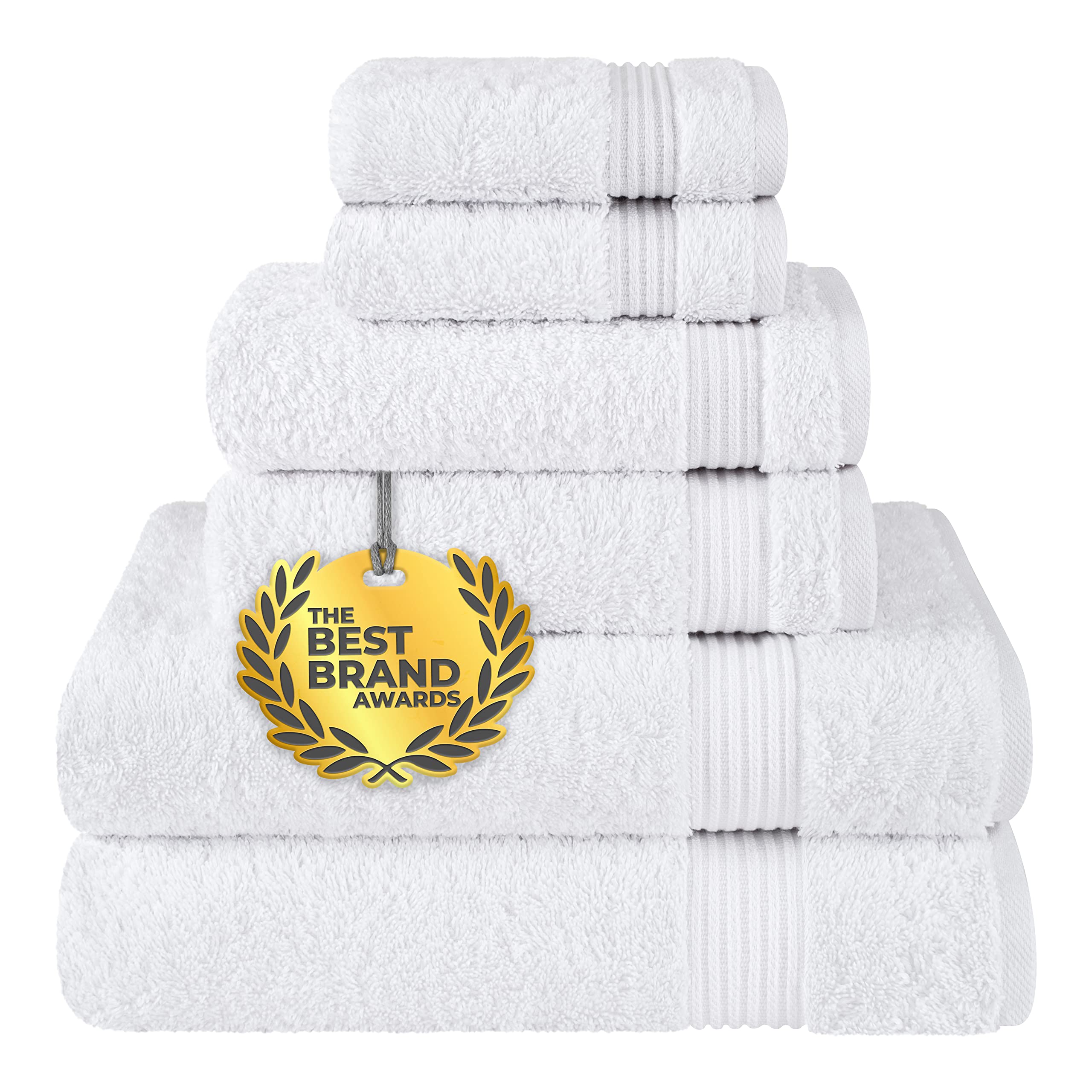 Premium 6-Piece 100% Cotton Turkish Bath Towel Set - Ultra Soft & Absorbent - Includes 2 Bath Towels, 2 Hand Towels & 2 Washcloths - Perfect for Spa, Beach & Luxury Bathroom Experience (White)