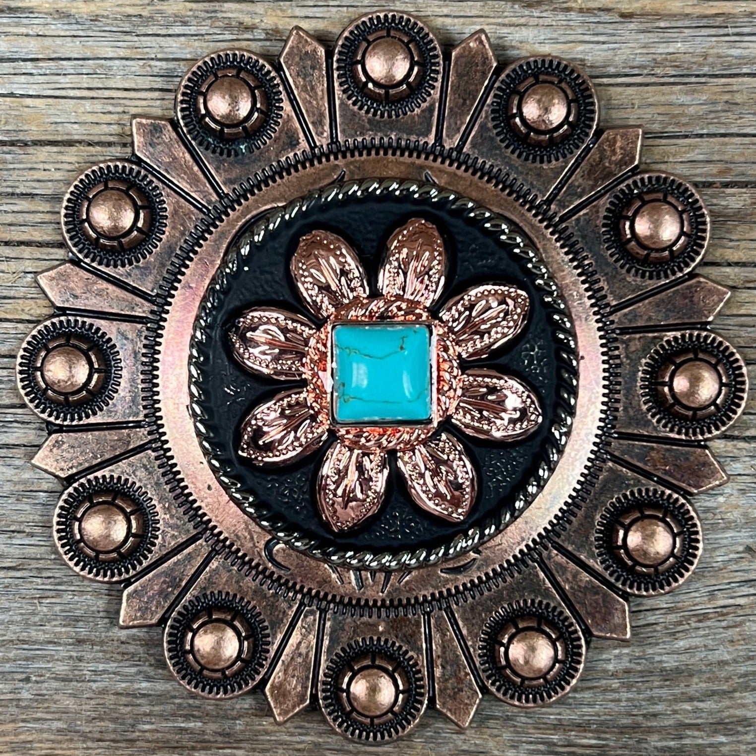 Western Style Copper Turquoise Sunflower Concho Belt Buckle W188 - Perfect for Cowboy Boots, Jeans & Western Fashion Accessories