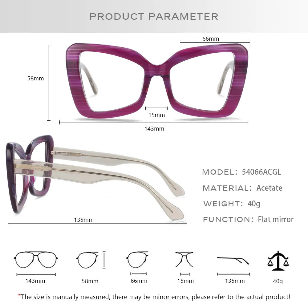 CCspace Women's Full Rim Oversized Butterfly Acetate Reading Glasses for Hyperopia - Fashionable Blue Light Blocking Readers for Work, Reading & Computer Use (Style R54066)