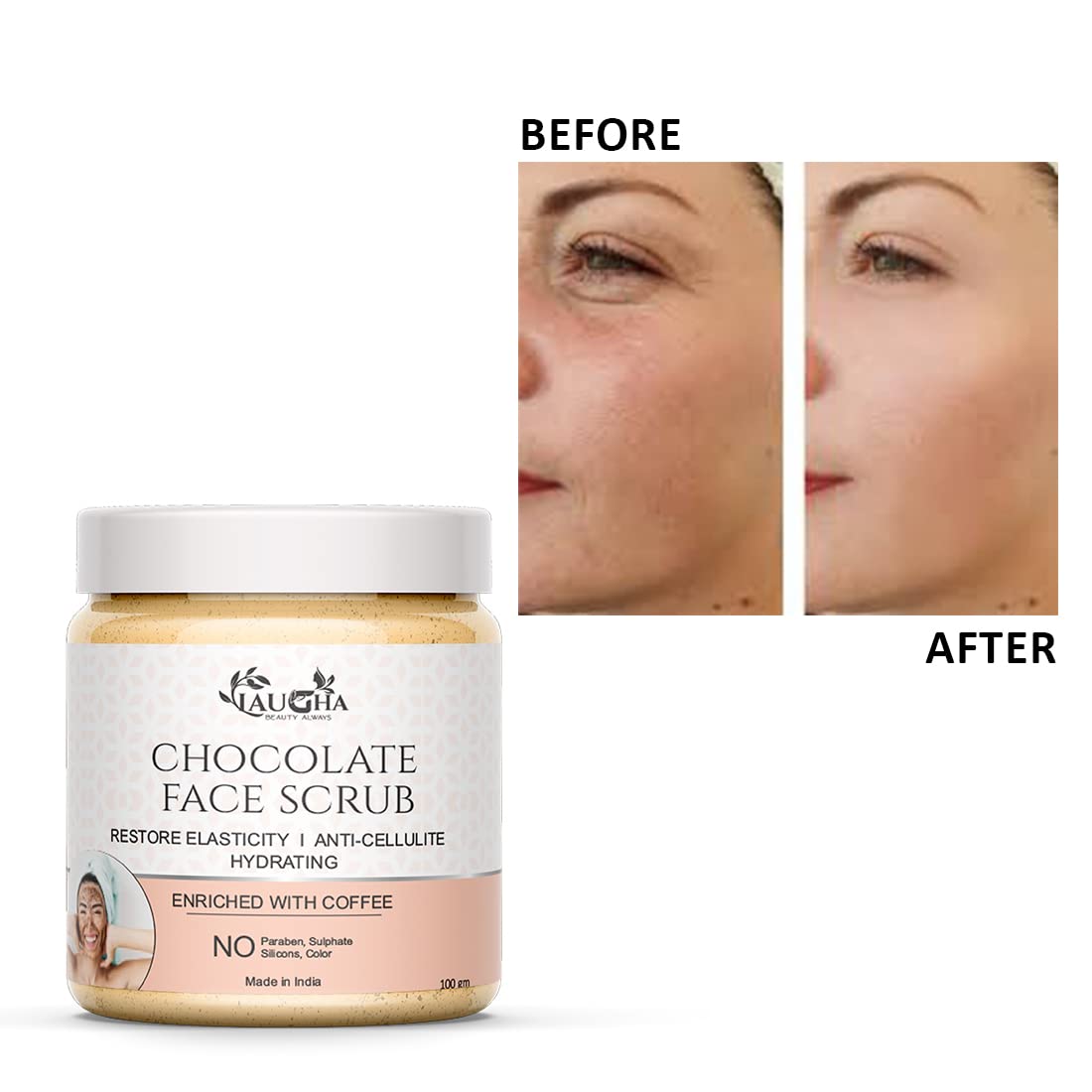 Laugha Chocolate Facial Scrub with Vitamin E & SPF - 100g Deep Cleansing Exfoliator (Pack of 2, Total 200g) for Glowing Skin | Perfect for Daily Skincare Routine & Sun Protection