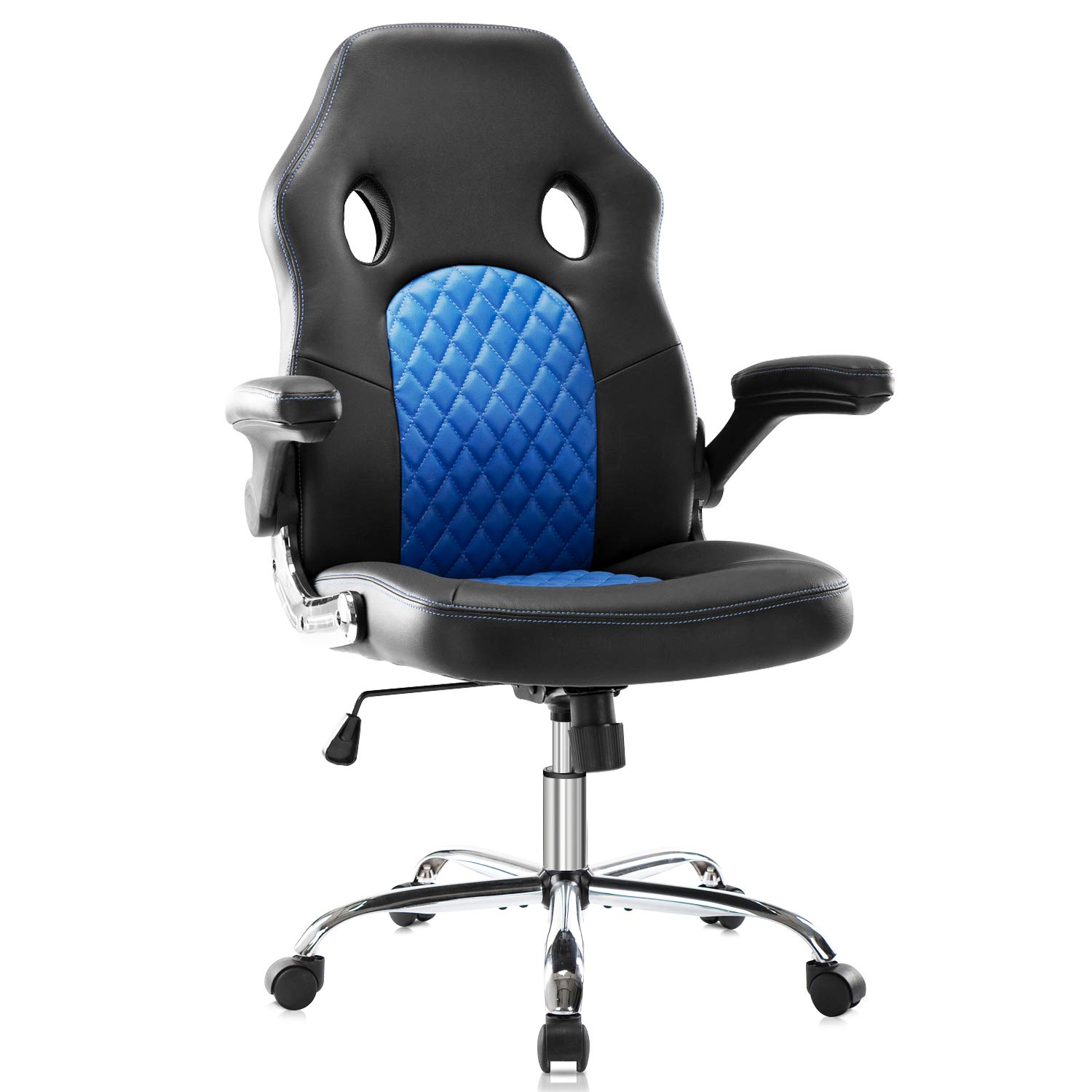 SMUG Ergonomic Gaming Chair - High Back PU Leather Office Computer Desk Chair with Adjustable Lumbar Support & Flip-Up Armrests, Blue | Perfect for Gaming, Work & Home Office Setup