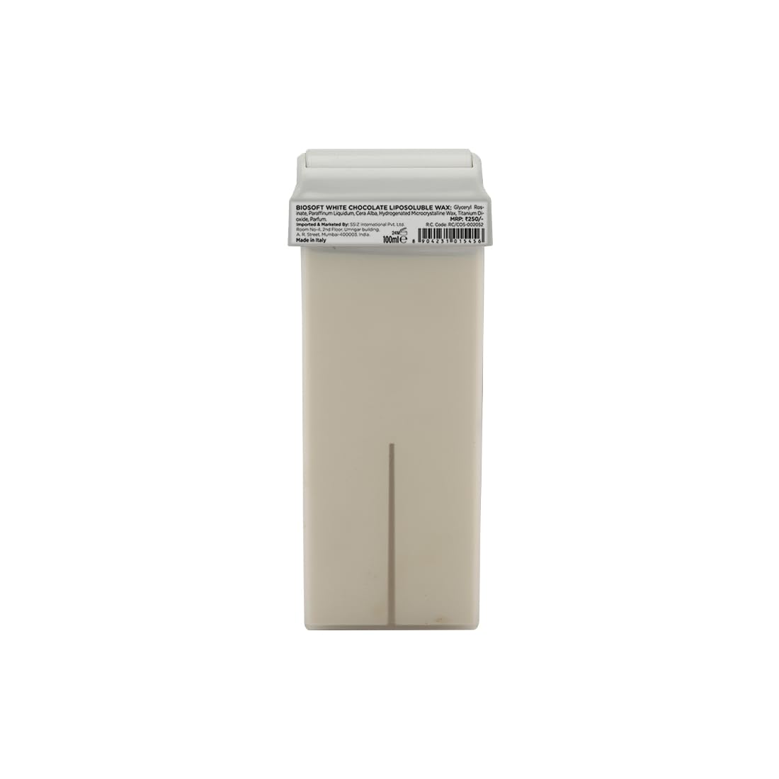 Biosoft White Chocolate Roll-On Cream Wax Cartridge 100ml - Glyceryl Rosinate Skin Conditioner with Mineral Oil & Titanium Dioxide for UVA/UVB Protection - Ideal for Sensitive Skin | Perfect for Hair Removal & Smoothing at Home or Salon