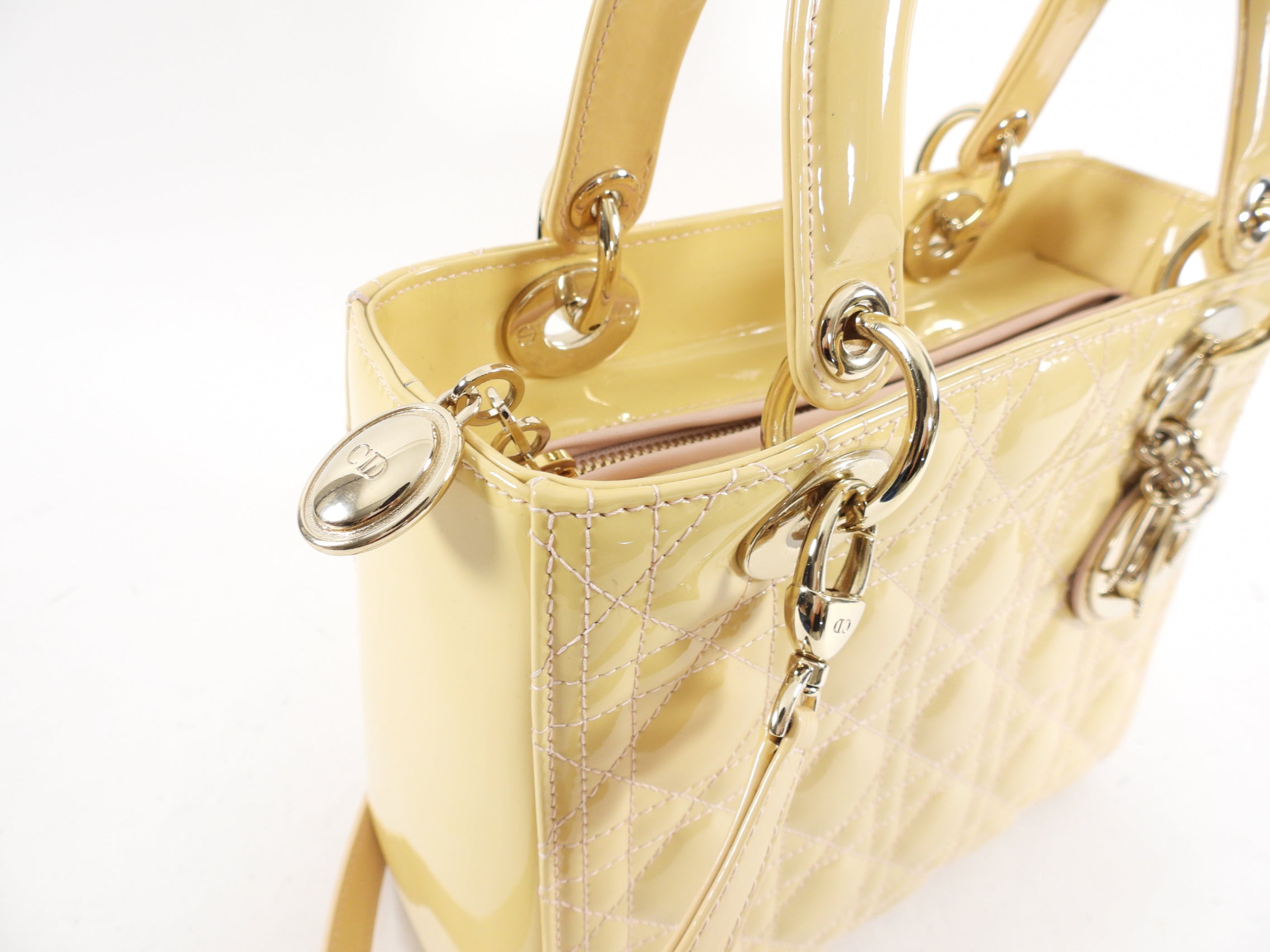 Christian Dior Lady Dior Medium Beige Cannage Patent Leather Handbag - Luxury Designer Tote for Women, Perfect for Work, Parties & Special Occasions