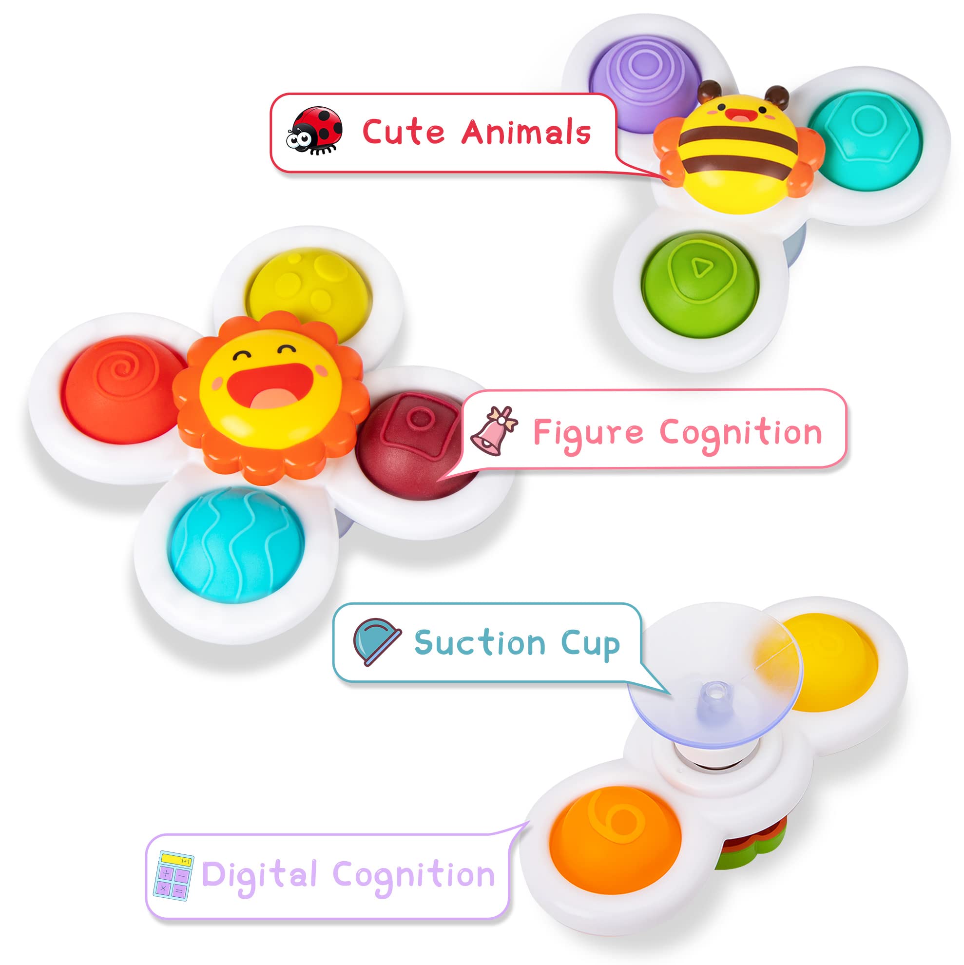 Best Suction Cup Spinner Toys for Babies 6-12 Months | Sensory Bath & Travel Toys for Toddlers 1-3 Years | Safe BPA-Free Baby Shower Toys | Perfect First Birthday Gift for Boys & Girls (3-Pack) - Fun for Bathtime, Car Rides & Early Learning Play
