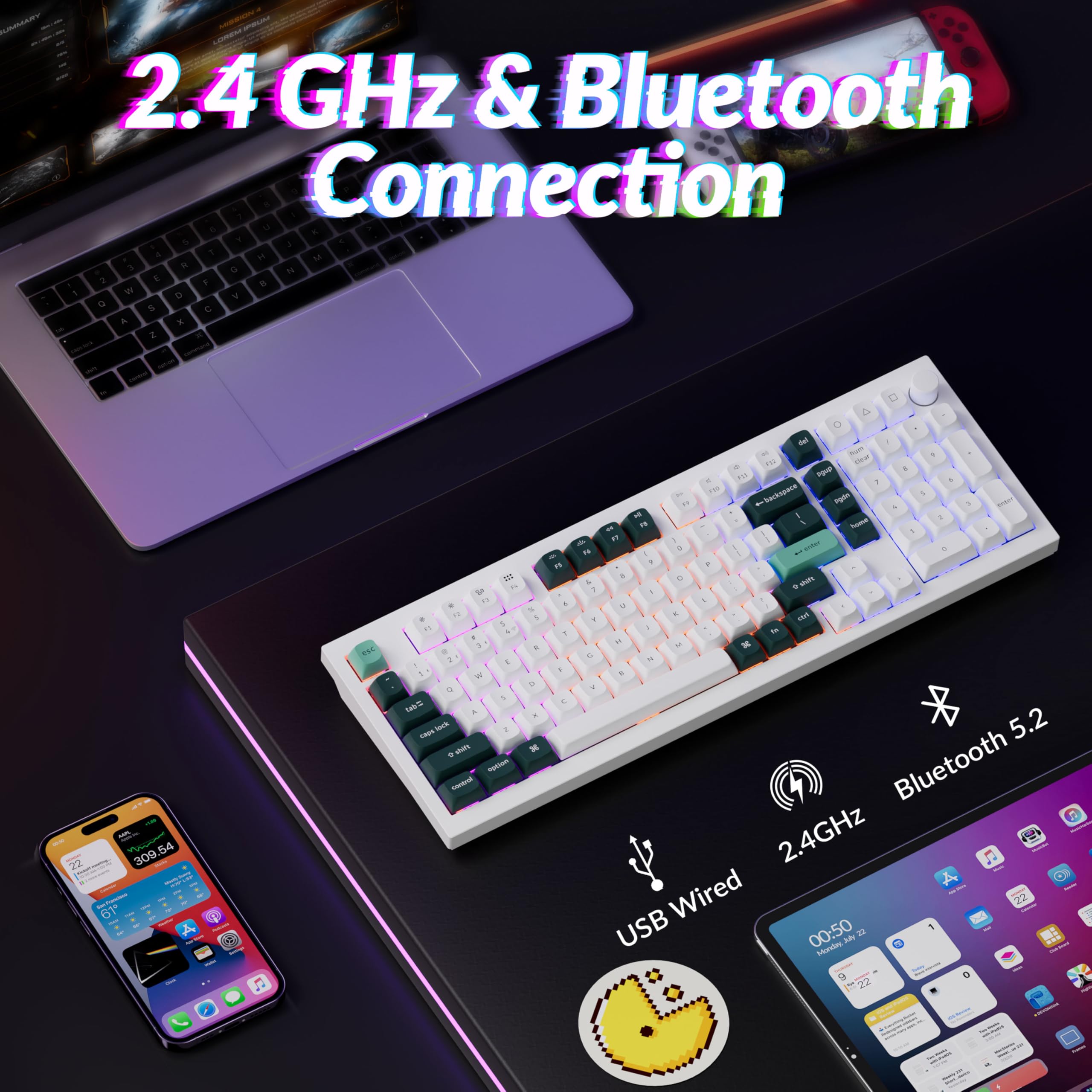 Keychron Q5 HE Wireless Gaming Keyboard with Hall Effect Gateron Double-Rail Magnetic Switches - Adjustable Actuation, 2.4GHz/Bluetooth/Wired, QMK RGB Backlit, Aluminum Frame for Mac/Windows/Linux (White) | Perfect for Competitive Gaming, Programming & Office Work