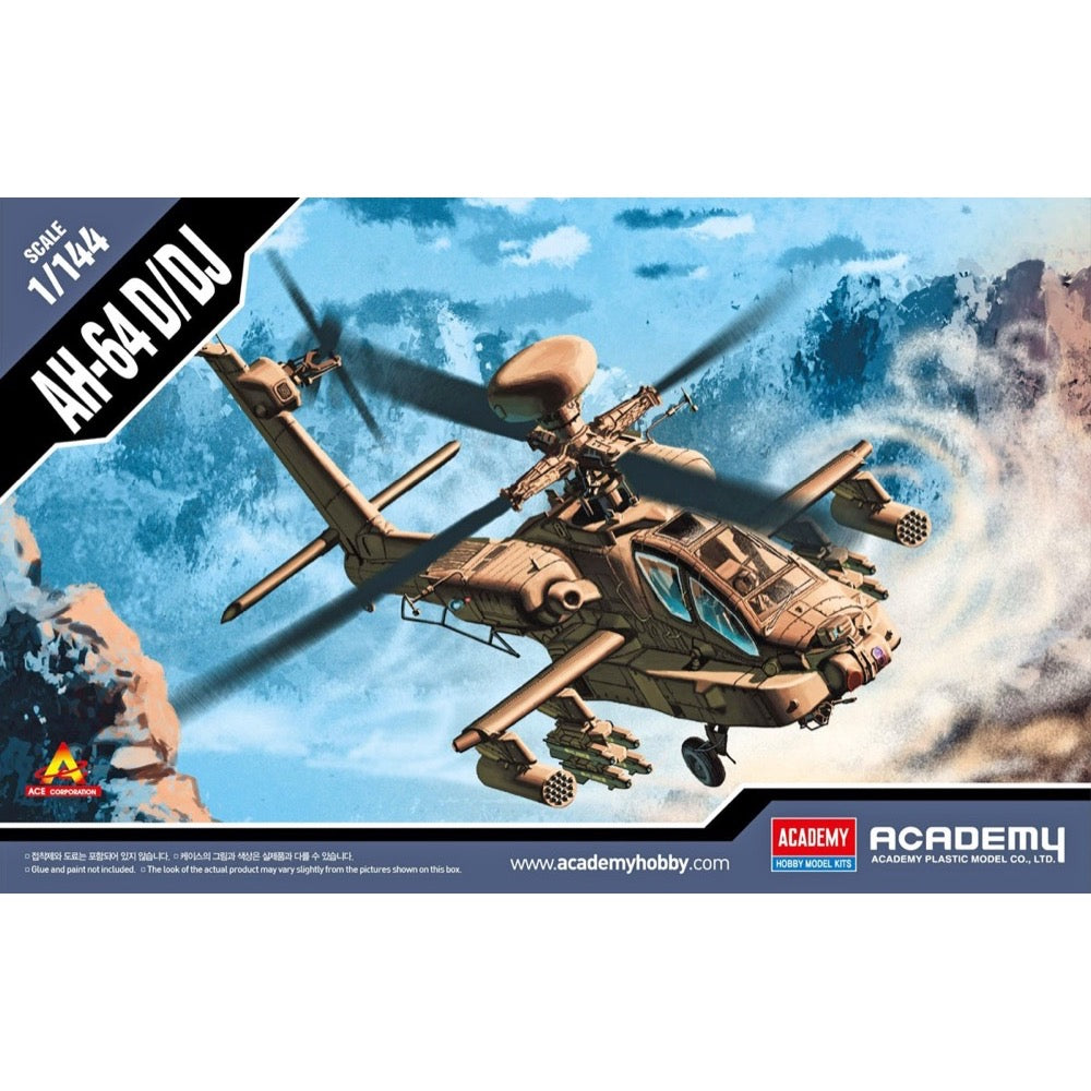 1/144 Scale Boeing AH-64D/DJ Apache Helicopter Model Kit - Academy 12645 - Perfect for Collectors, Military Enthusiasts & Model Builders - Display, Gift, or DIY Project