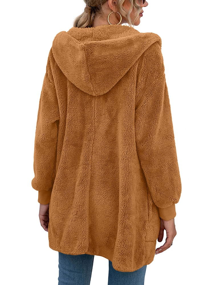 LONGYUAN Women's Fleece Jacket with Hood - Soft Fuzzy Winter Coat Cardigan Sweater with Pockets | Warm Casual Outerwear for Winter Hiking, Travel & Daily Wear 2024
