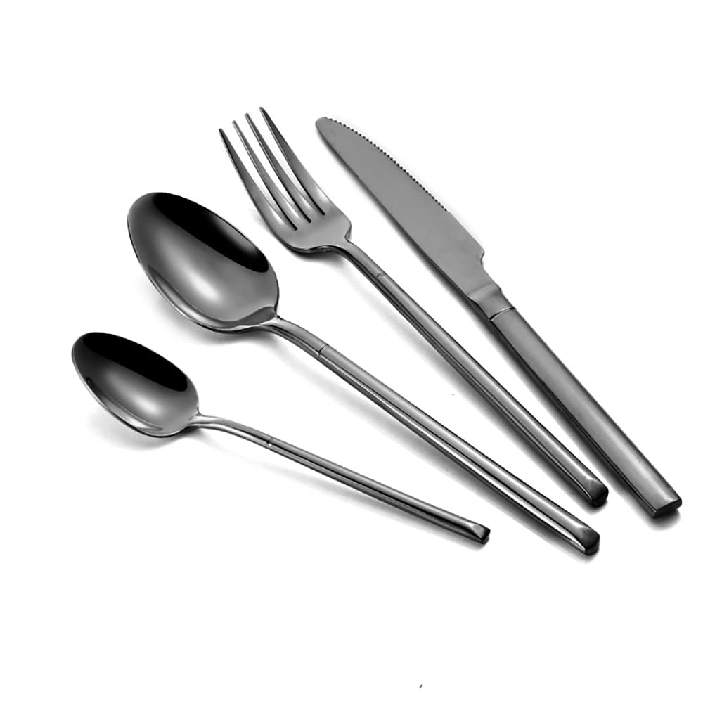 Premium 24-Piece Black Flatware Set for 6 - 18/10 Stainless Steel Silverware with Spoons, Forks & Knives - Dishwasher Safe Kitchen & Dining Utensils - Elegant Tableware for Restaurants, Dinner Parties & Everyday Meals