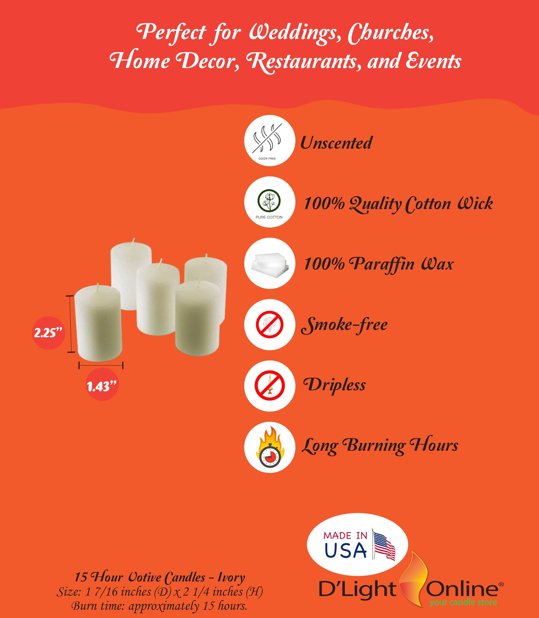 Premium Unscented Ivory Votive Candles - 15 Hour Burn Time, Bulk Pack of 288 for Home Decor, Weddings, Restaurants & Churches - Elegant Creamy White Candles for Romantic Ambiance, Religious Ceremonies & Special Events