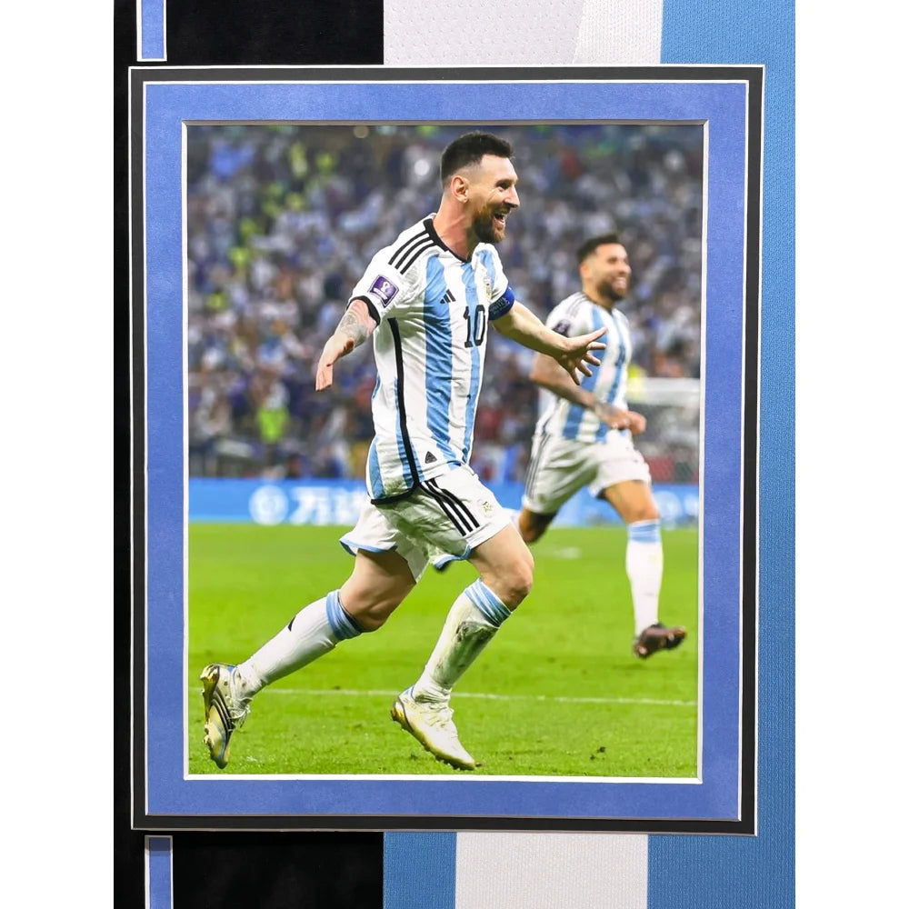 Lionel Messi Autographed Argentina 2022 World Cup Jersey - Framed with BAS Certificate - Perfect for Sports Memorabilia Collectors & Football Fans Display