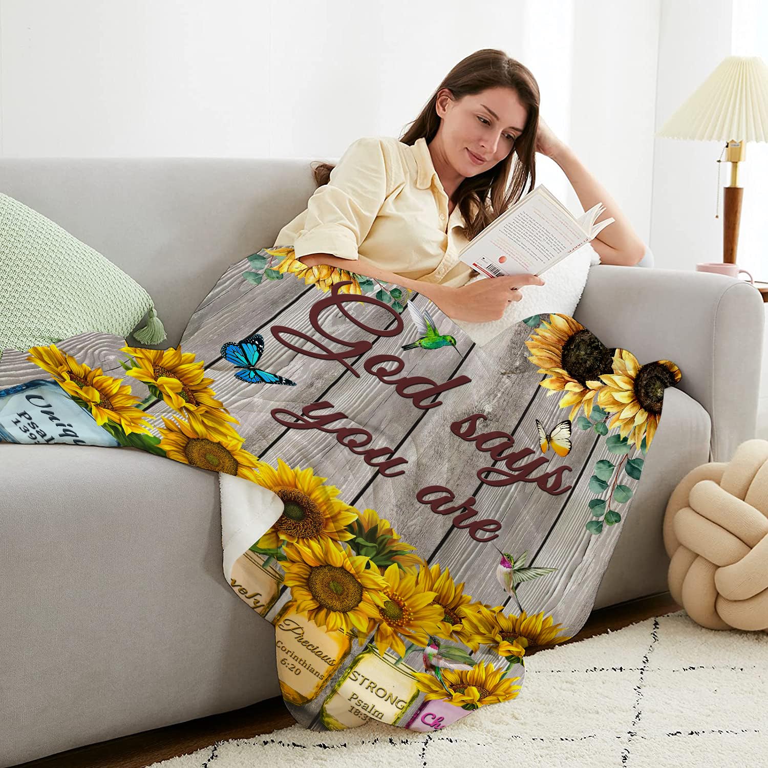 Christian Prayer Blanket with Bible Verses - Inspirational Religious Throw Blanket for Women & Men - Ultra Soft Flannel Blanket 60x50 Inches - Perfect for Prayer Time, Bible Study & Cozy Home Decor