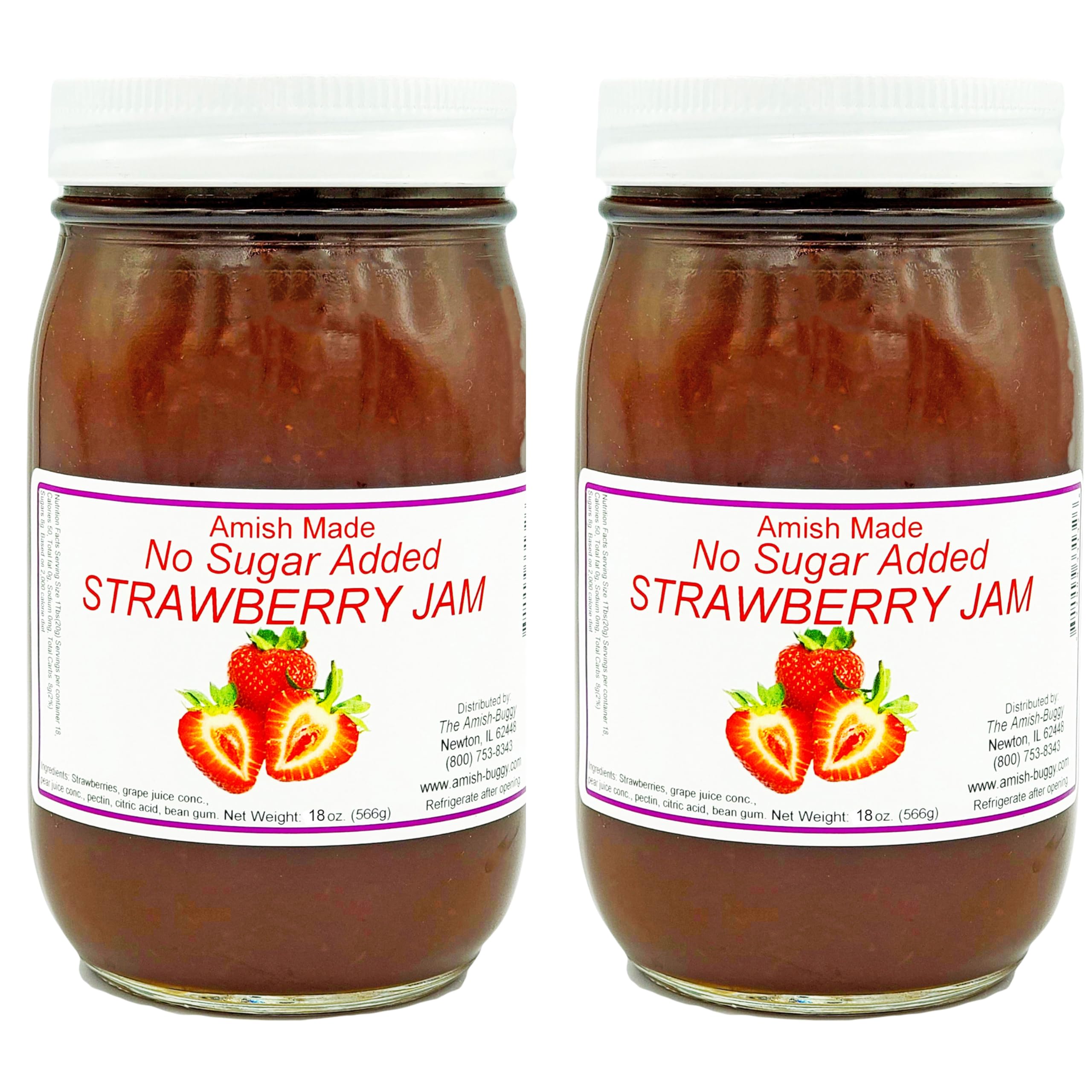 Organic Amish Strawberry Jam - No Sugar Added, Non-GMO, Gluten-Free - 2 Pack 16oz Jars by Arndts Fudgery - Perfect for Toast, Pancakes & Gift Giving