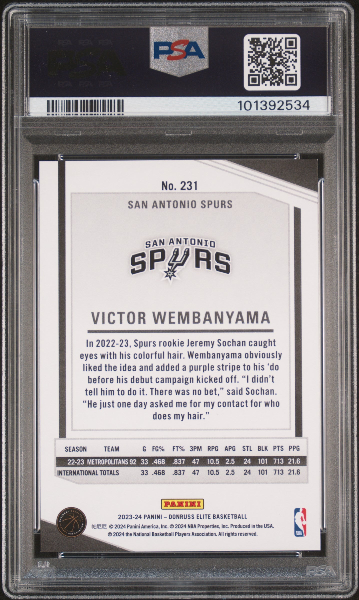 2023 Panini Donruss Elite Victor Wembanyama Black Parallel 04/25 #231 PSA 8.5 Graded Basketball Card - Perfect for NBA Collectors & Sports Memorabilia Enthusiasts
